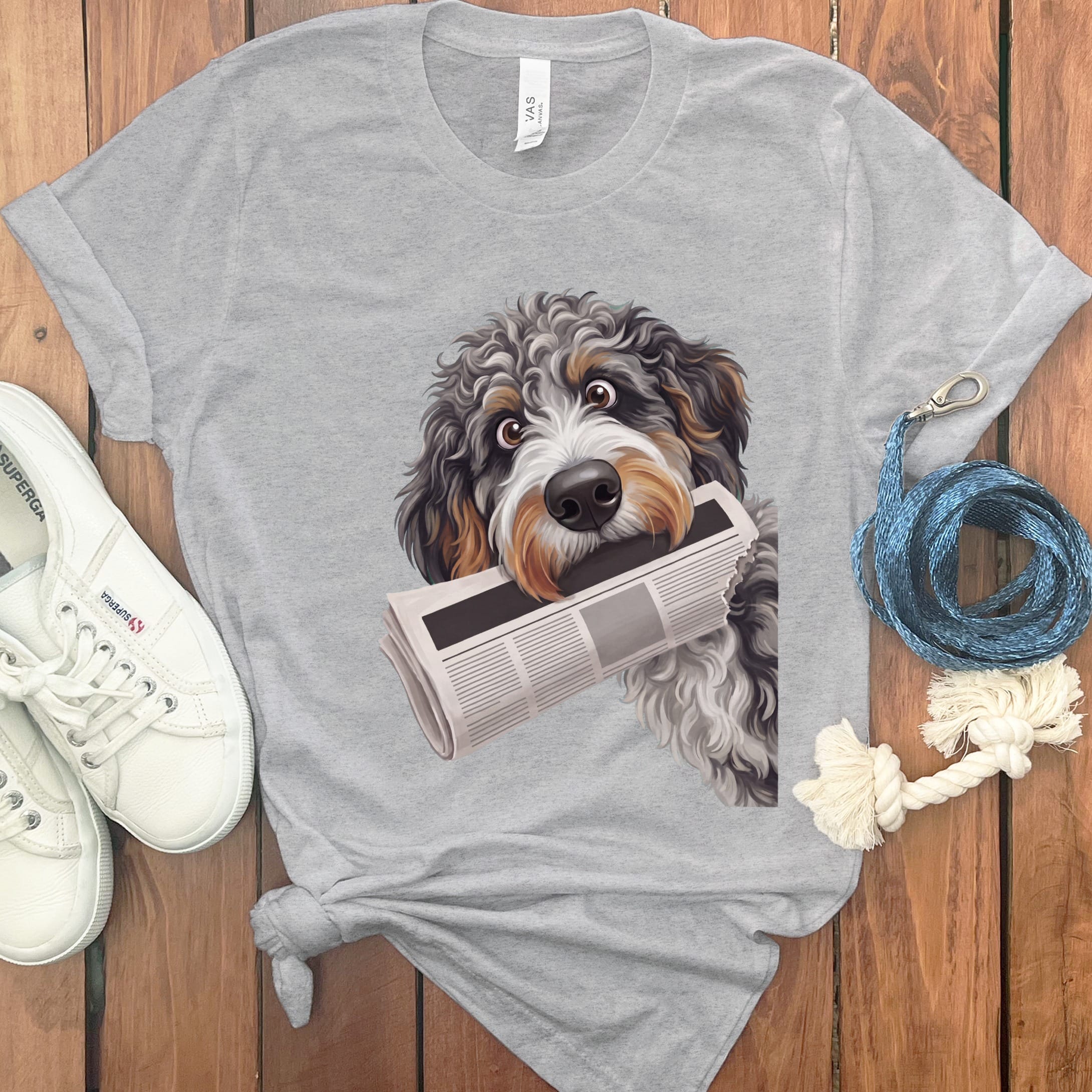 Aussiedoodle Newspaper T-Shirt in Athletic Heather / S by Puppy Jo
