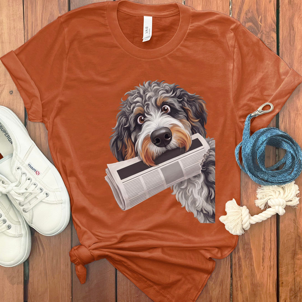 Aussiedoodle Newspaper T-Shirt in Autumn / S by Puppy Jo