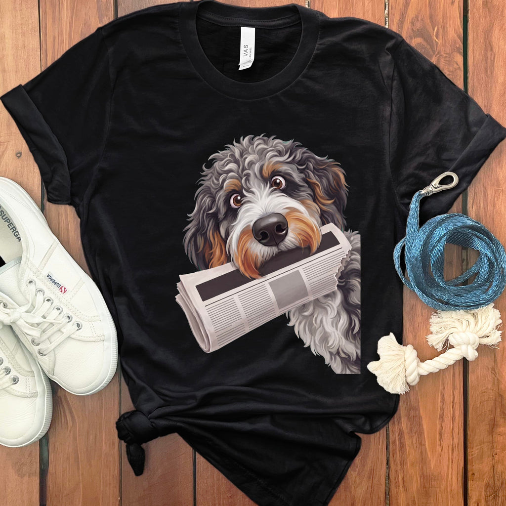 Aussiedoodle Newspaper T-Shirt in Black / S by Puppy Jo