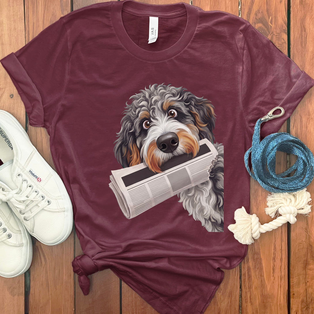 Aussiedoodle Newspaper T-Shirt in Maroon / S by Puppy Jo