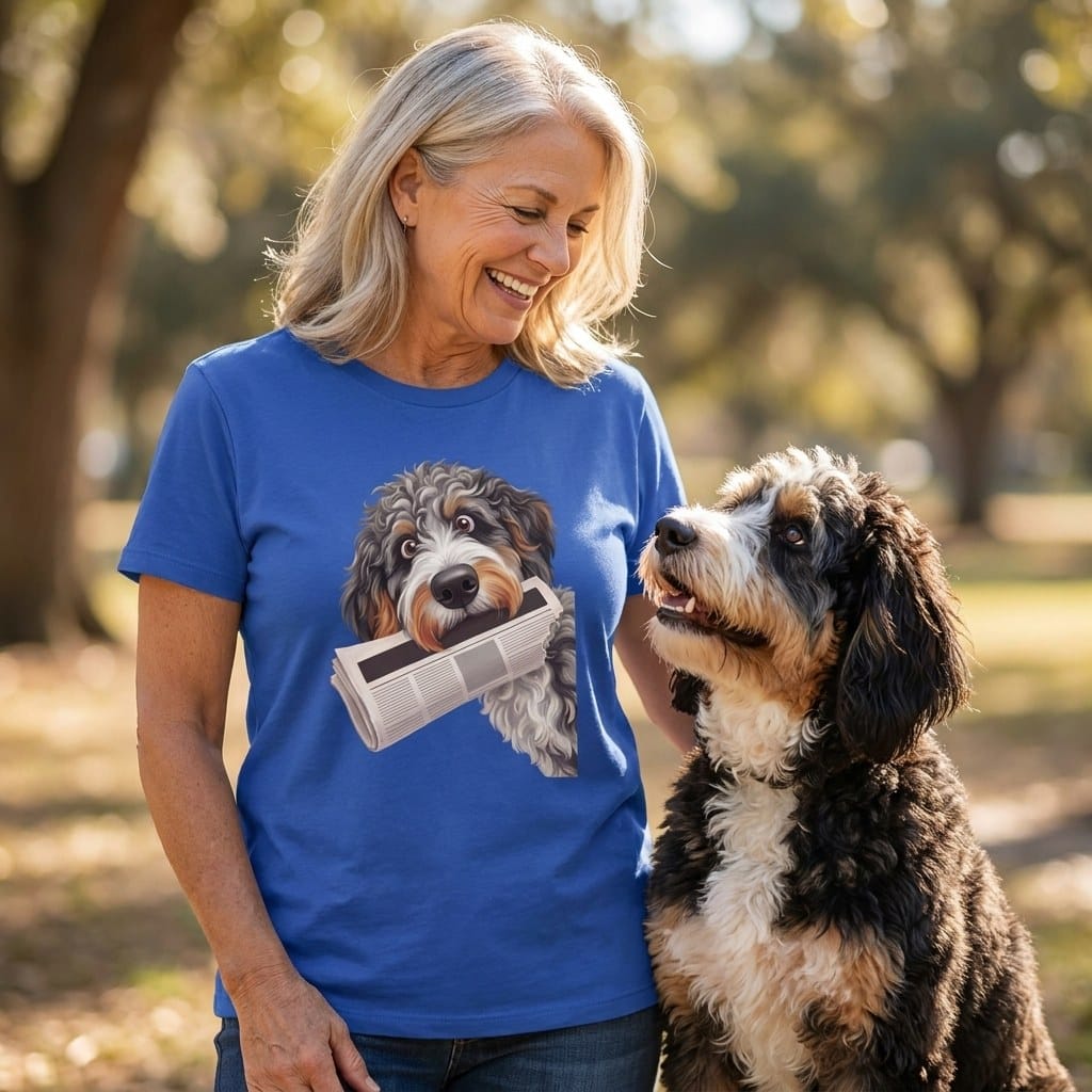 Aussiedoodle Newspaper T-Shirt in by Puppy Jo