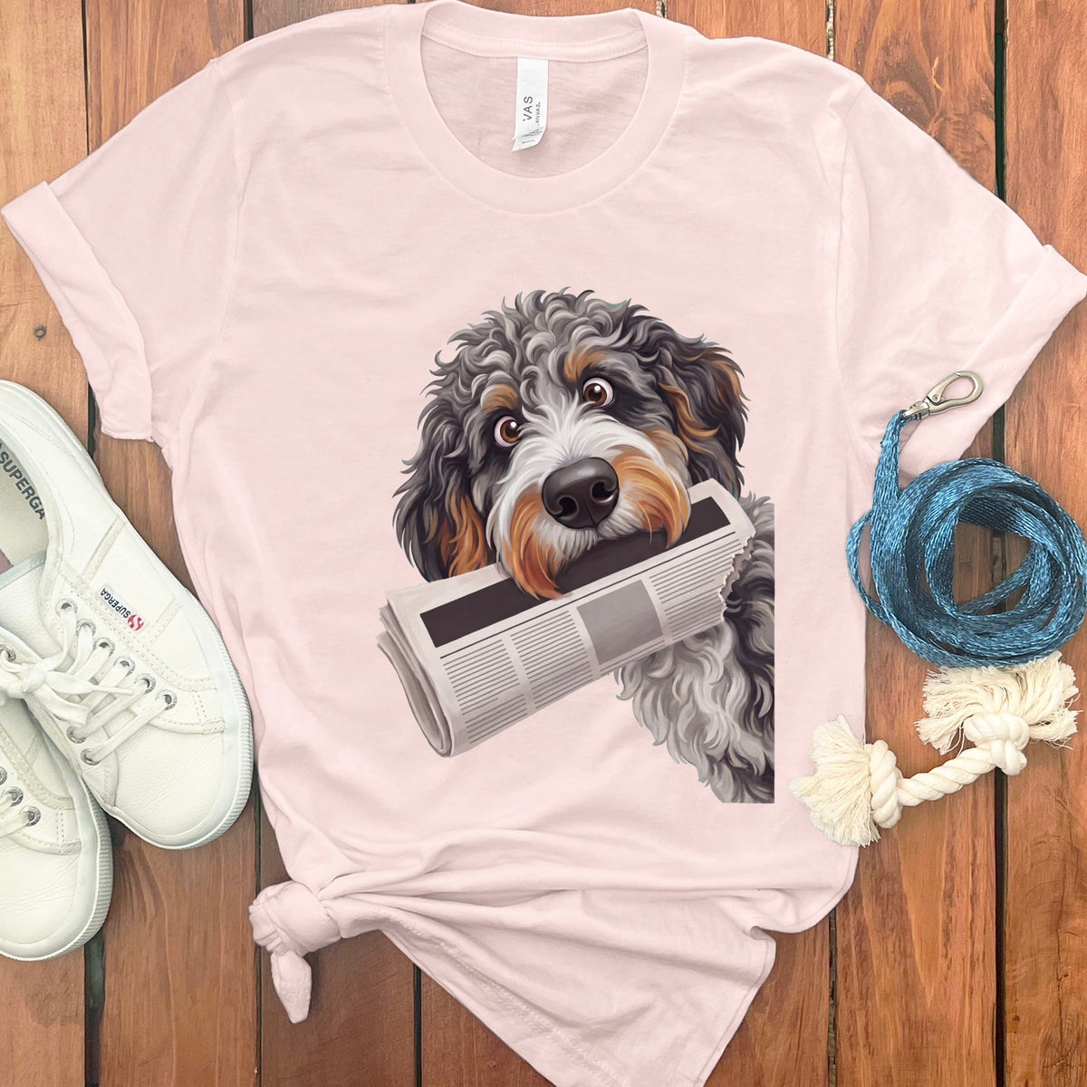 Aussiedoodle Newspaper T-Shirt in Soft Pink / S by Puppy Jo