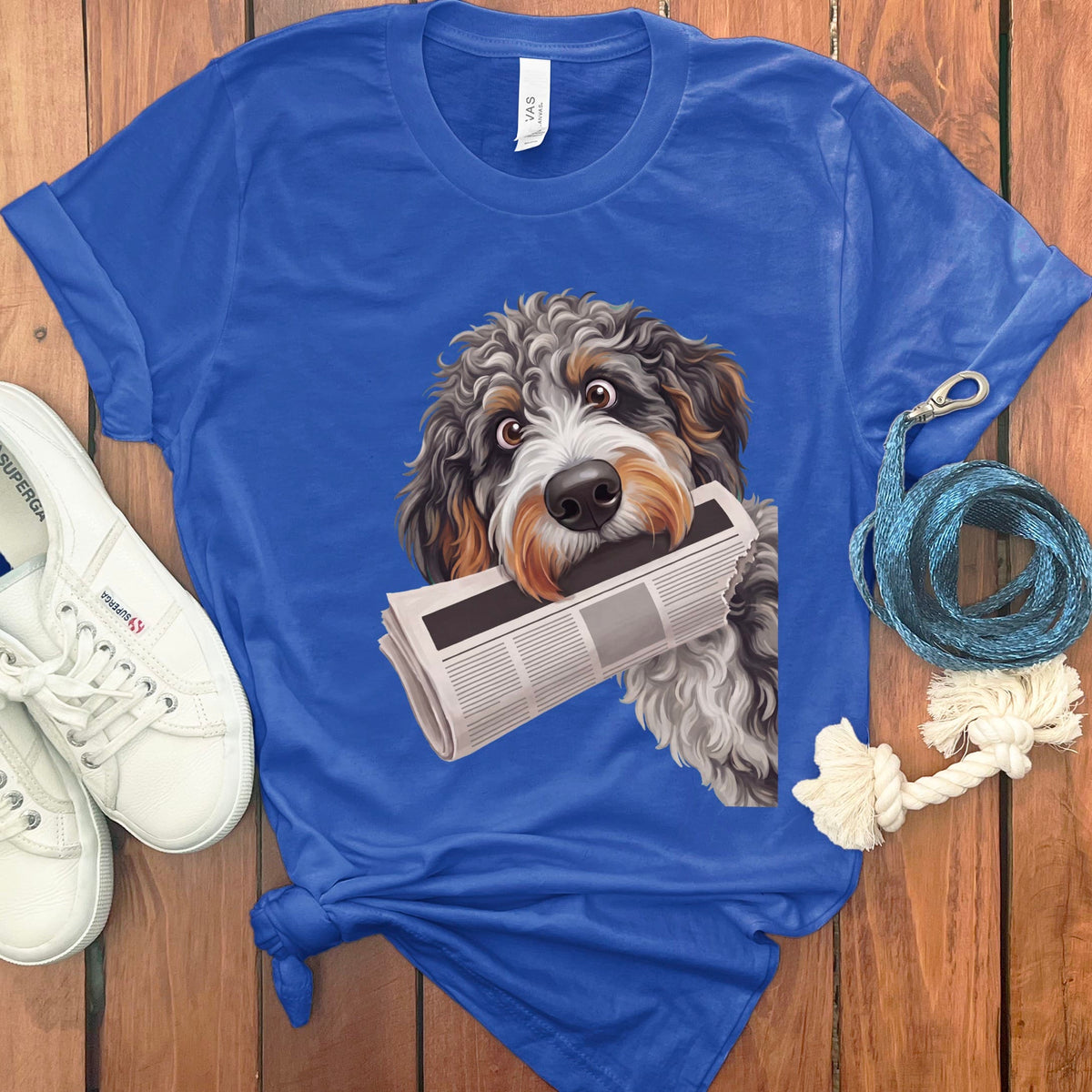Aussiedoodle Newspaper T-Shirt in True Royal / S by Puppy Jo