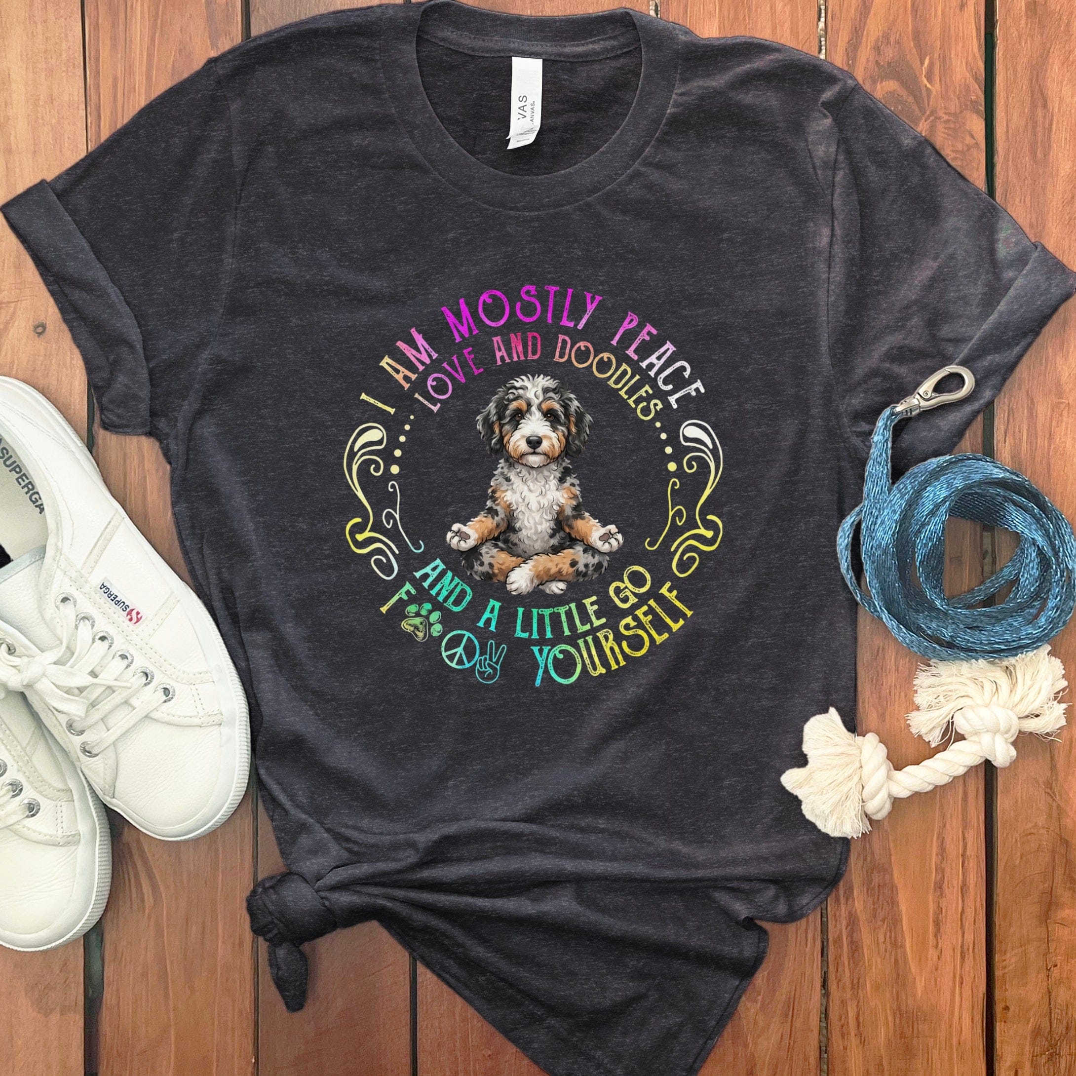 Aussiedoodle Peace And Love T-Shirt in Dark Grey Heather / S by Puppy Jo