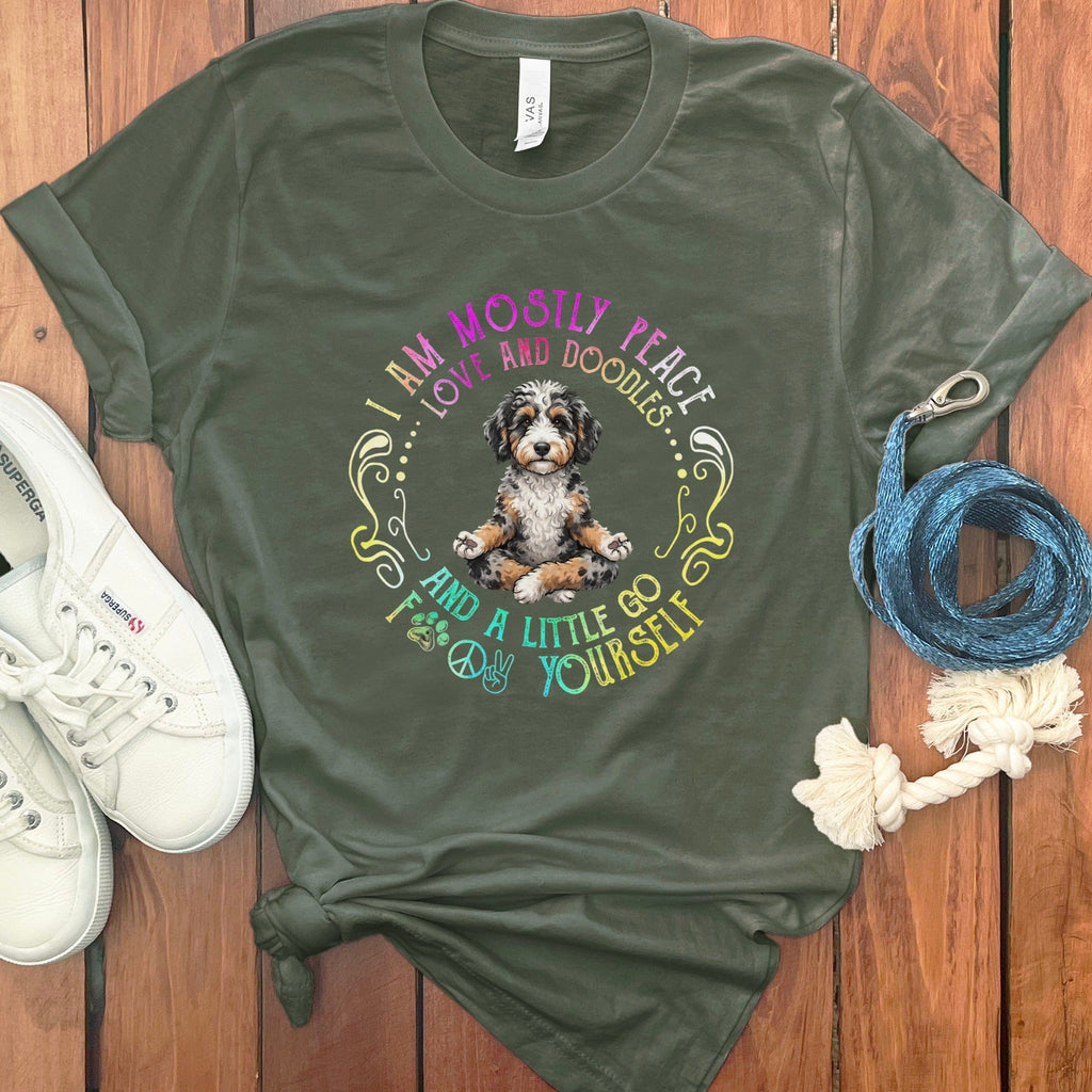 Aussiedoodle Peace And Love T-Shirt in Military Green / S by Puppy Jo