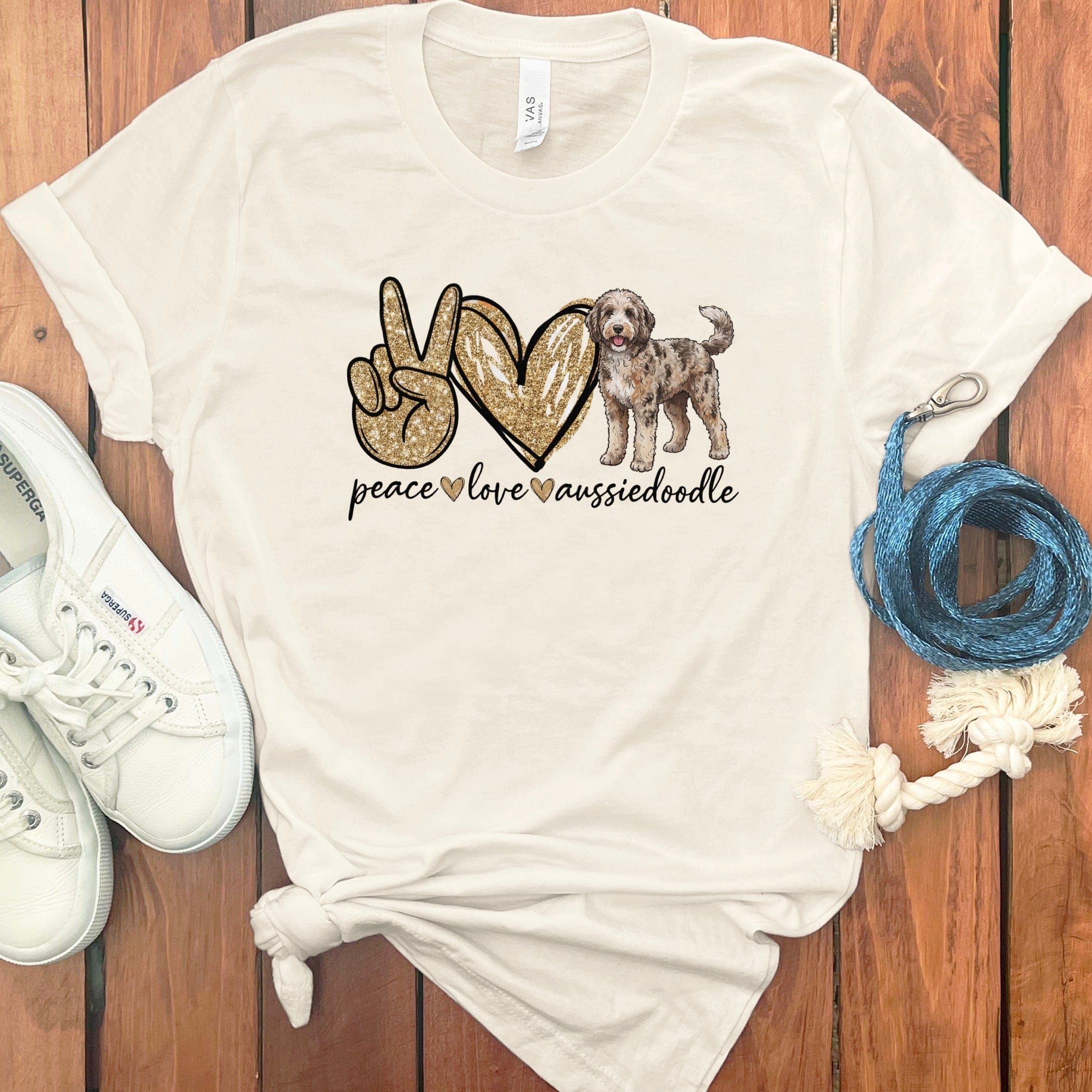 Aussiedoodle Peace Love T-Shirt in Natural / S by Puppy Jo