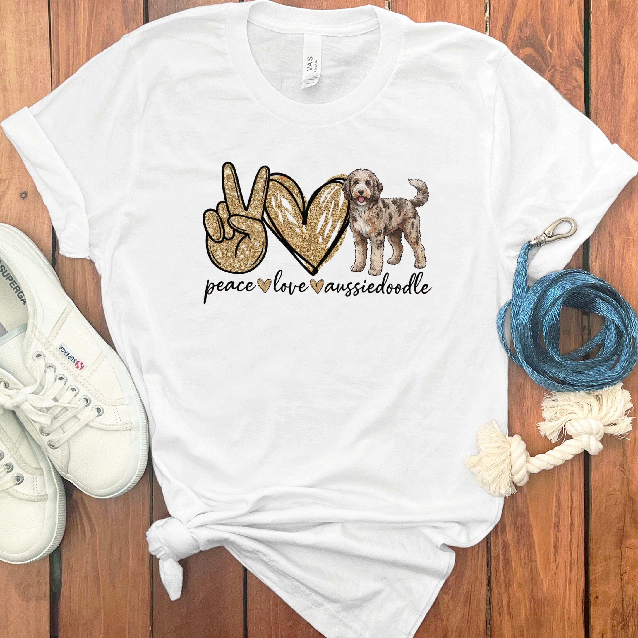 Aussiedoodle Peace Love T-Shirt in White / S by Puppy Jo