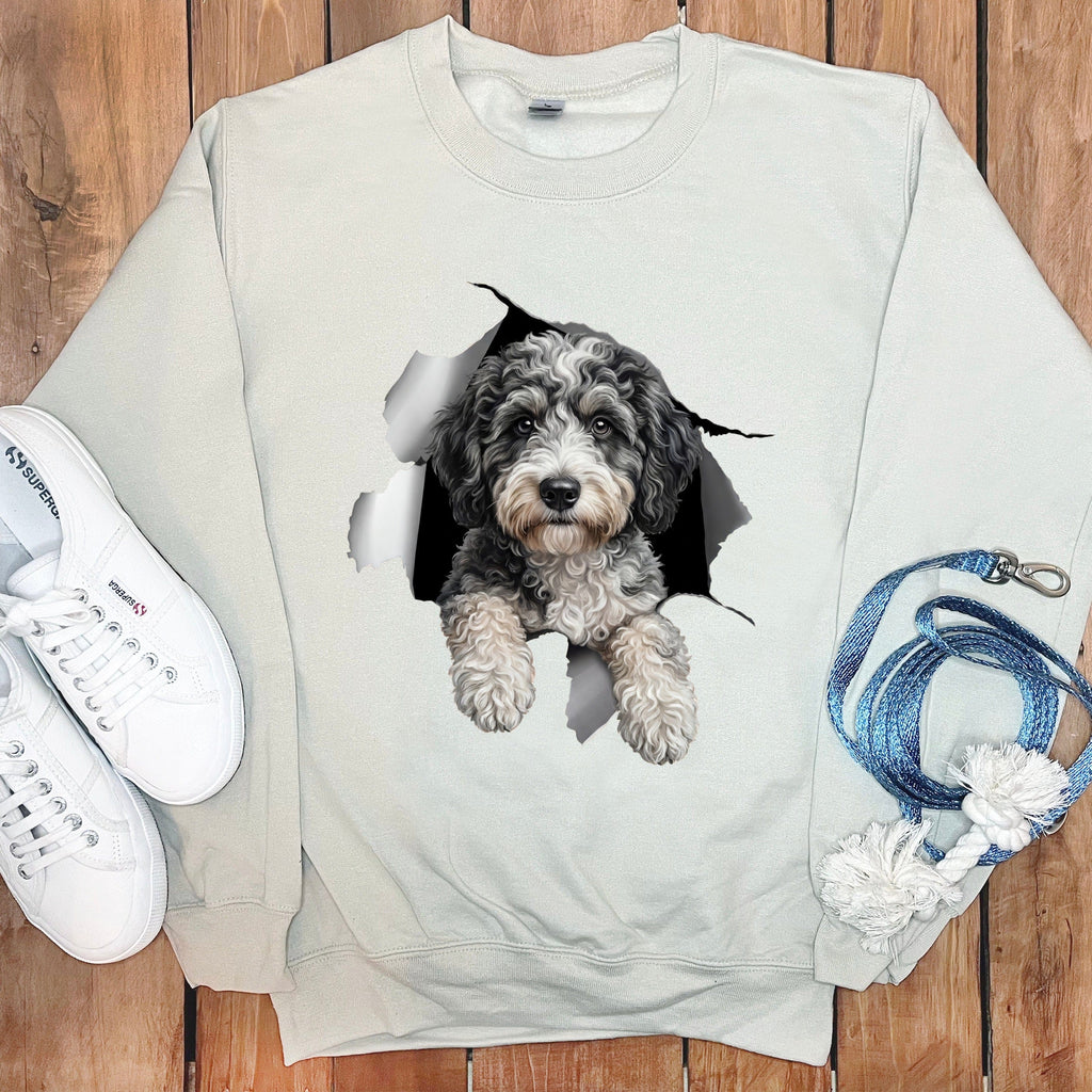 Aussiedoodle Peeking Sweatshirt in by Puppy Jo