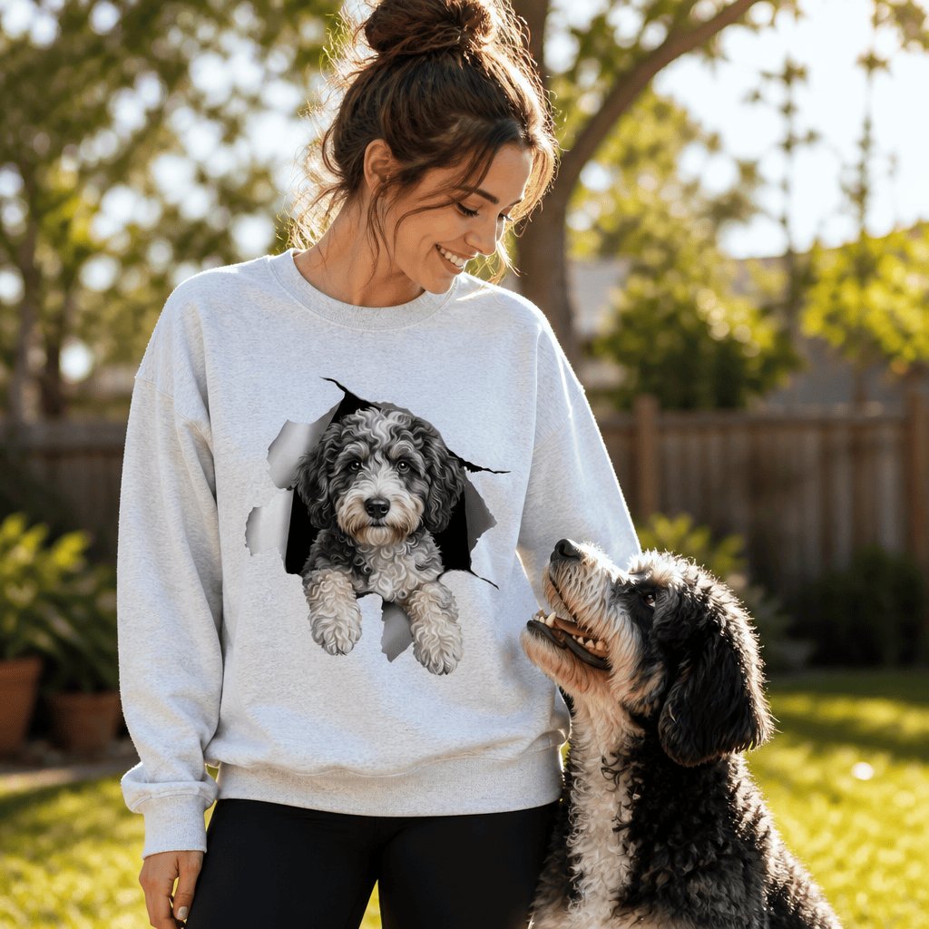 Aussiedoodle Peeking Sweatshirt in by Puppy Jo