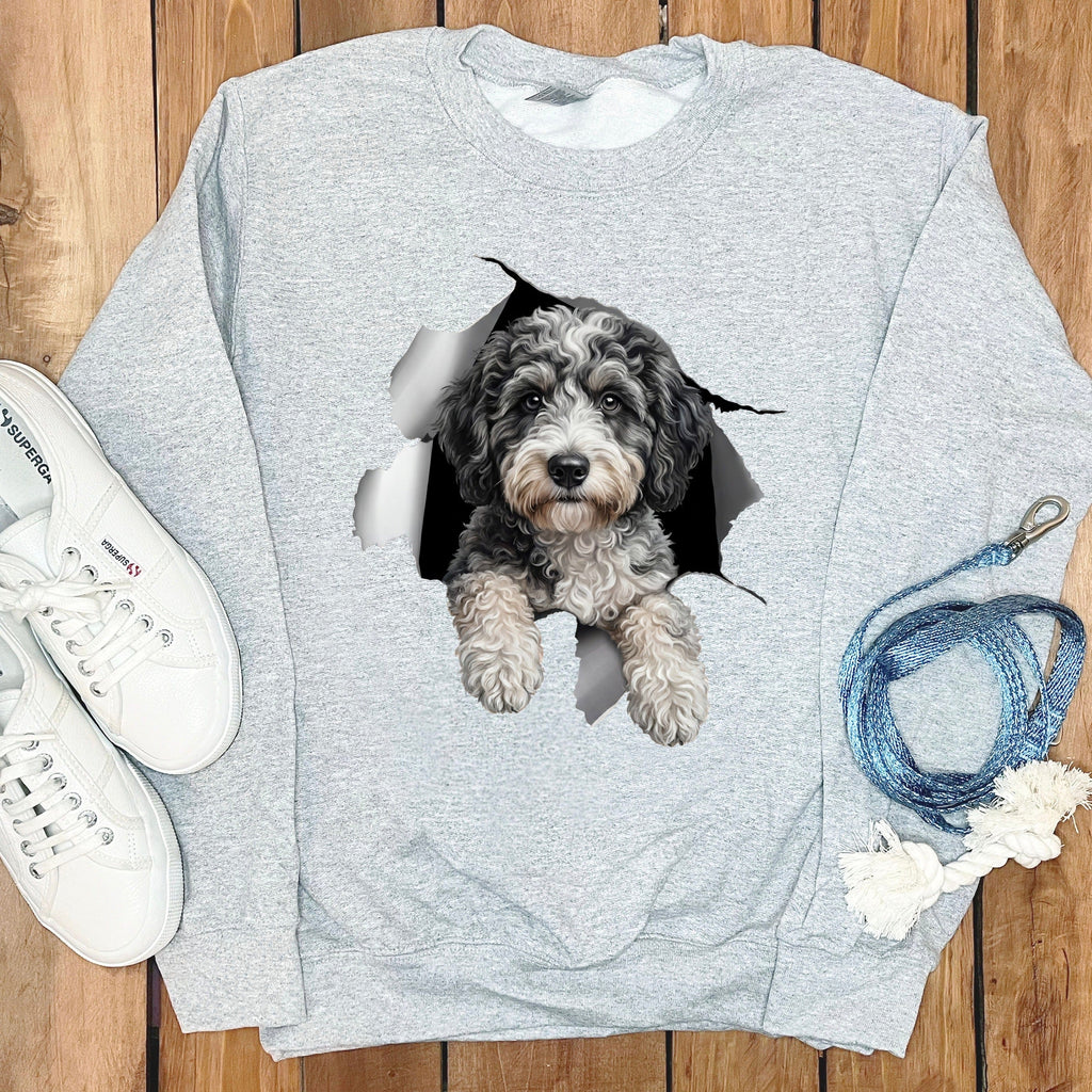 Aussiedoodle Peeking Sweatshirt in Sport Grey / S by Puppy Jo