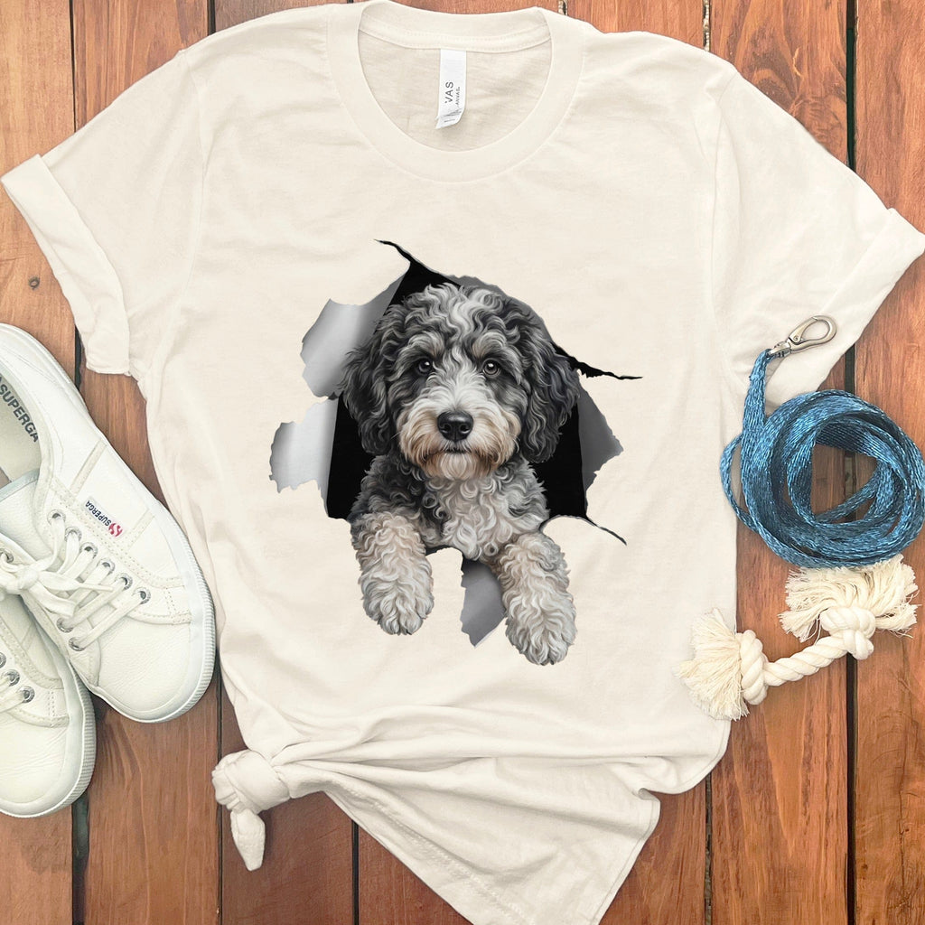 Aussiedoodle Peeking T-Shirt in Natural / S by Puppy Jo