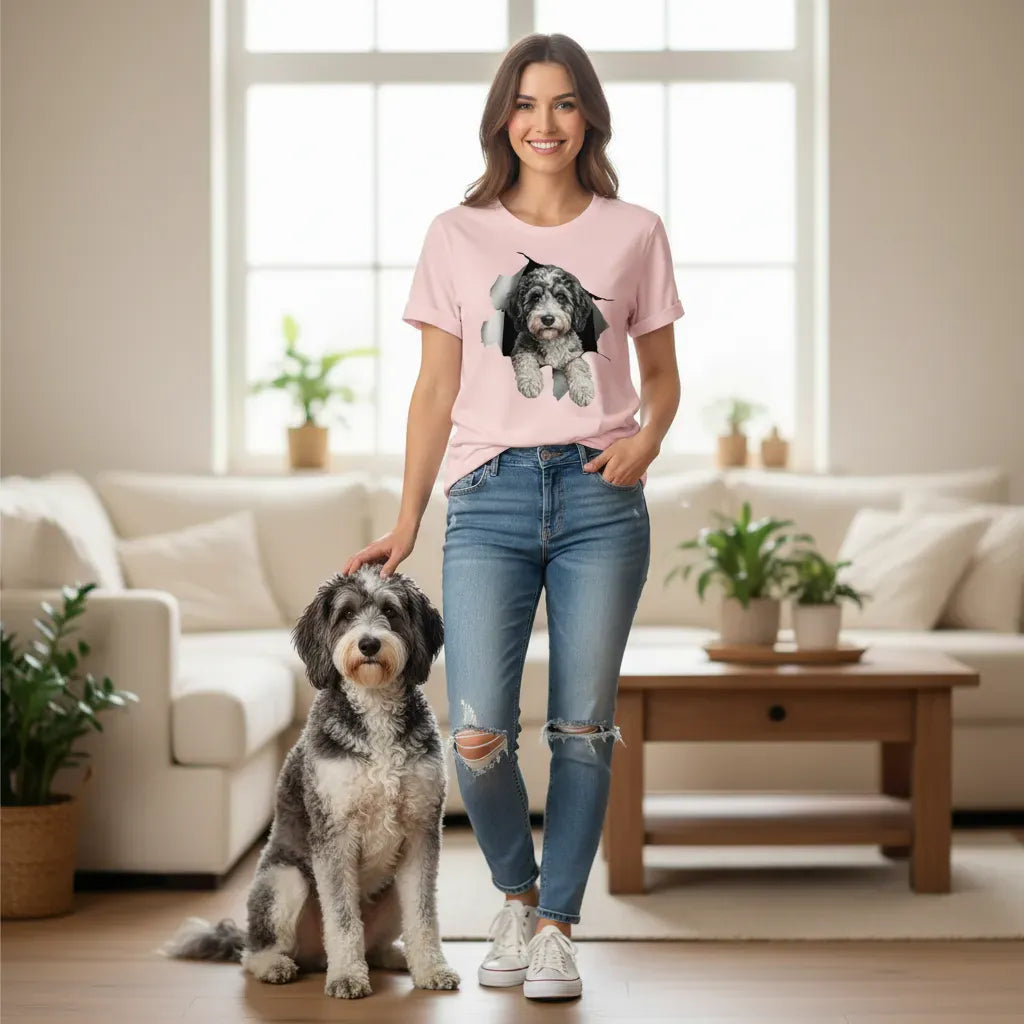 Aussiedoodle Peeking T-Shirt in by Puppy Jo
