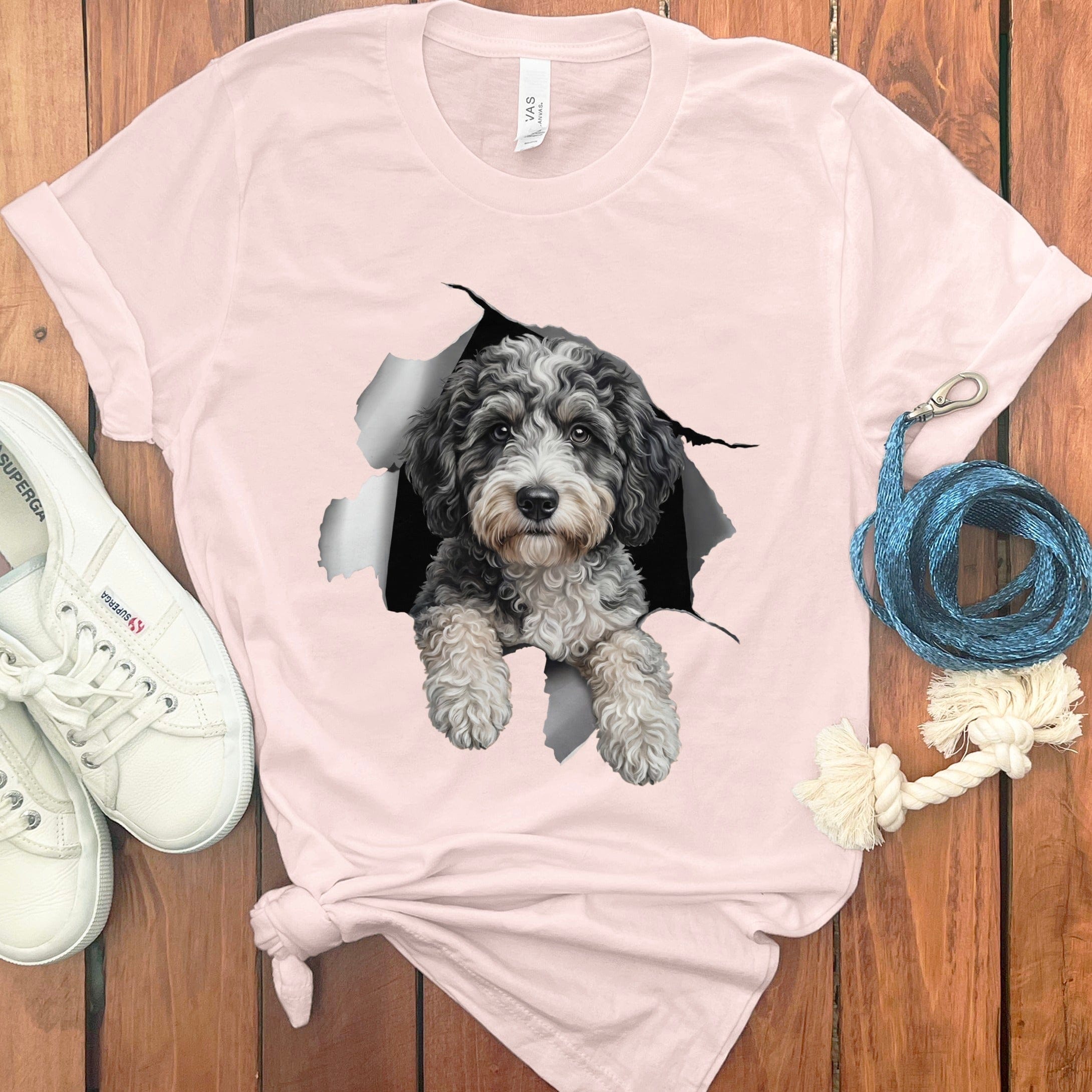 Aussiedoodle Peeking T-Shirt in Soft Pink / S by Puppy Jo