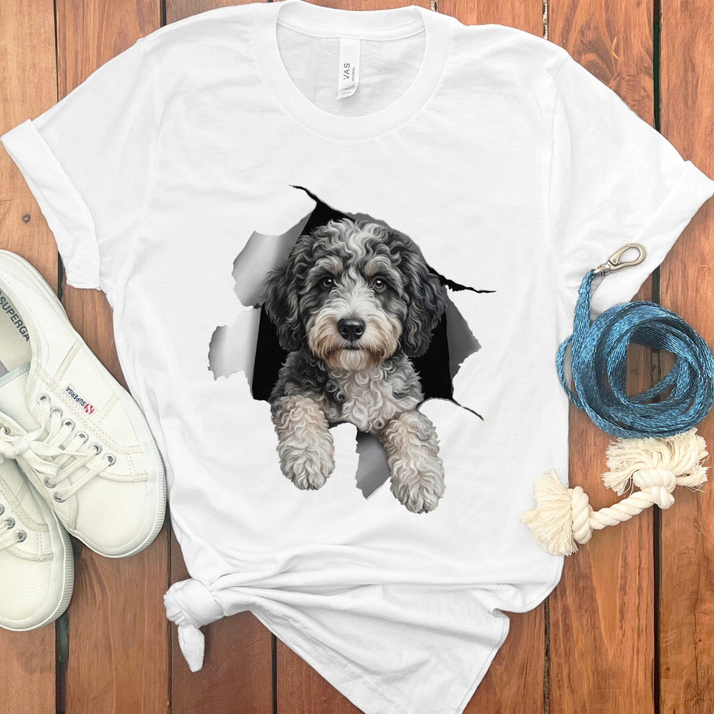 Aussiedoodle Peeking T-Shirt in White / S by Puppy Jo