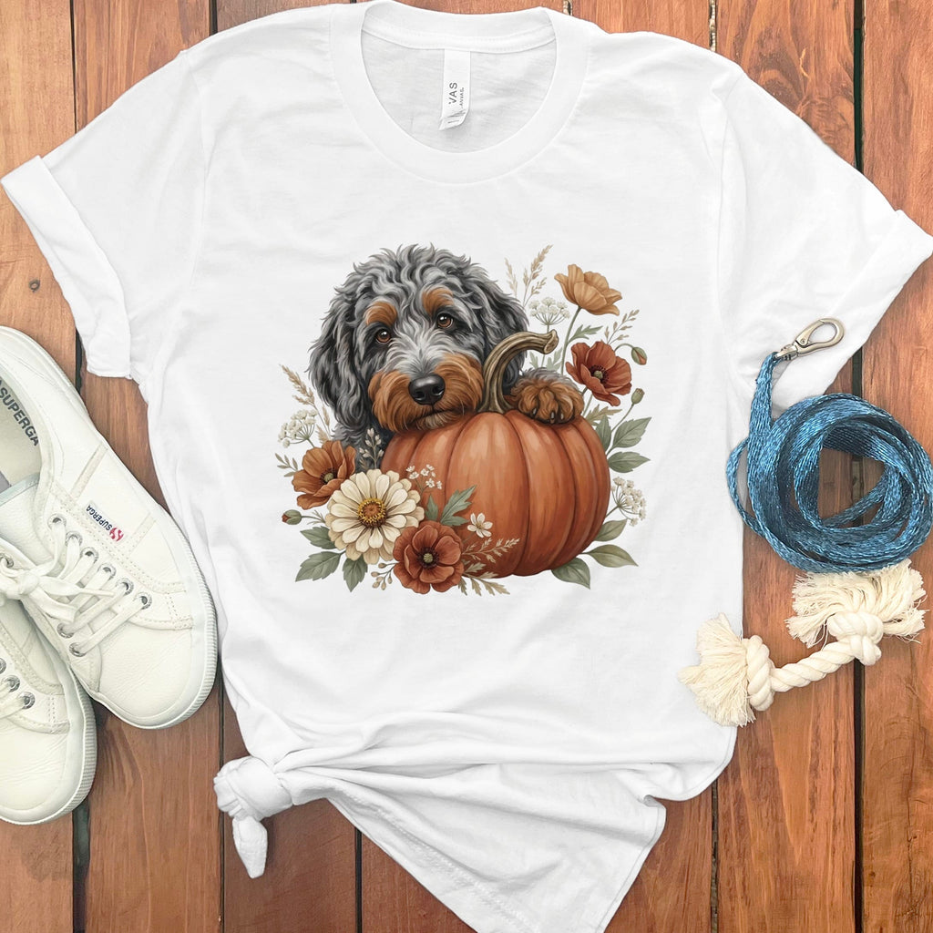 Aussiedoodle Pumpkin Hug T-Shirt in White / S by Puppy Jo
