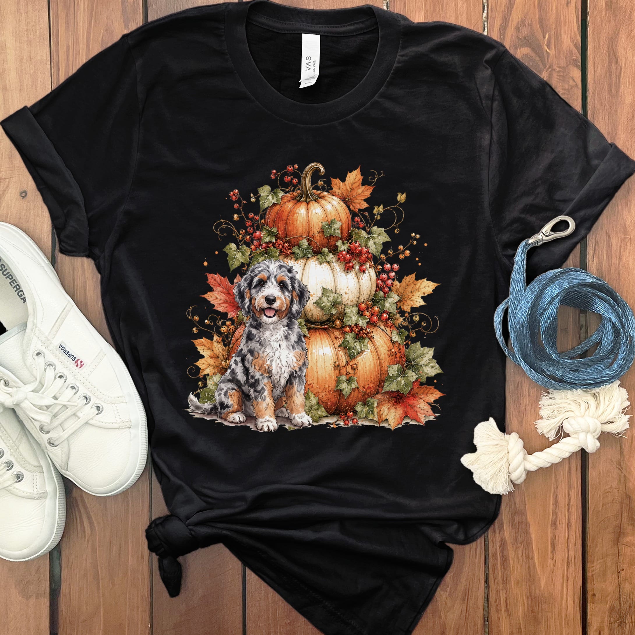 Aussiedoodle Pumpkin Ivy T-Shirt in Black / S by Puppy Jo