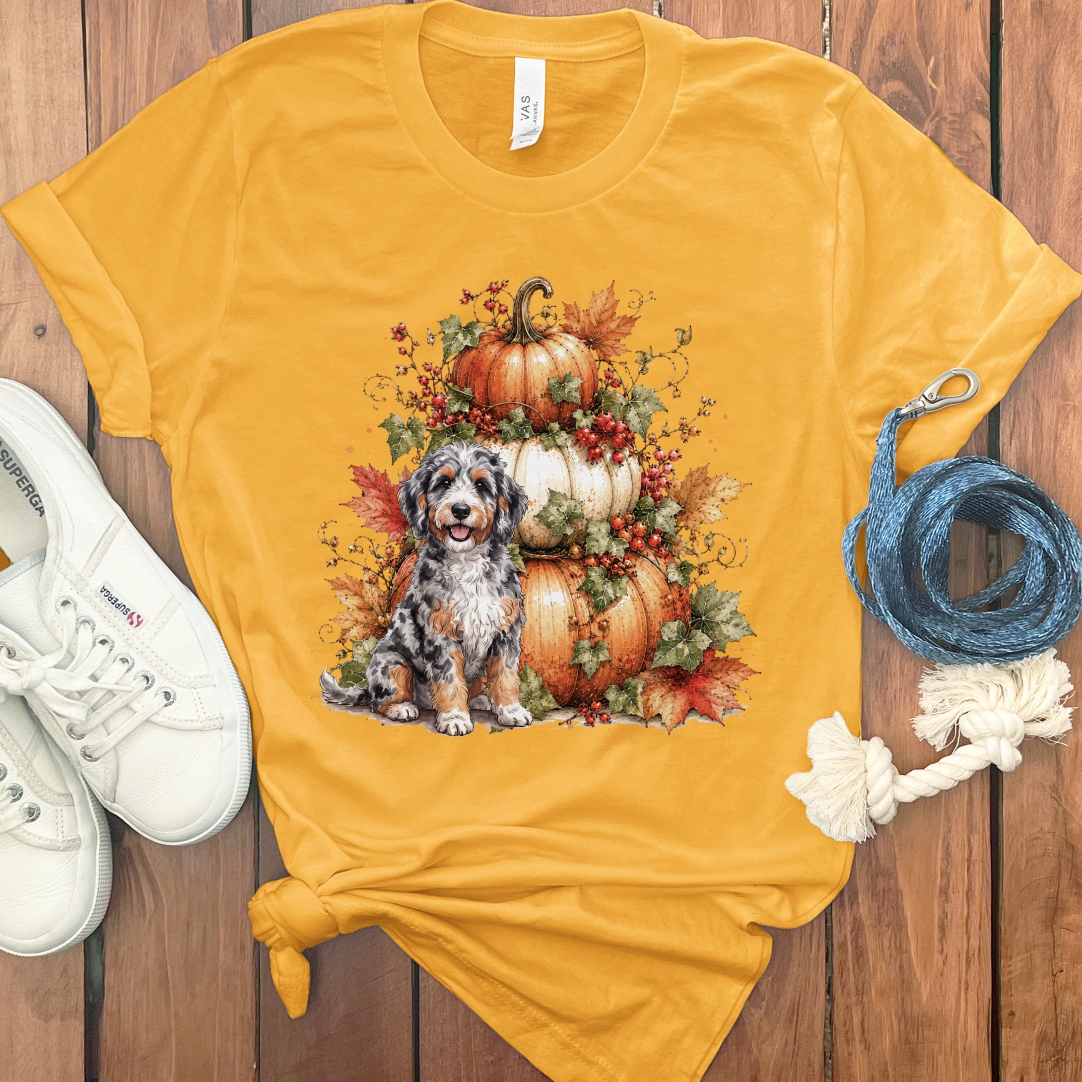 Aussiedoodle Pumpkin Ivy T-Shirt in Gold / S by Puppy Jo