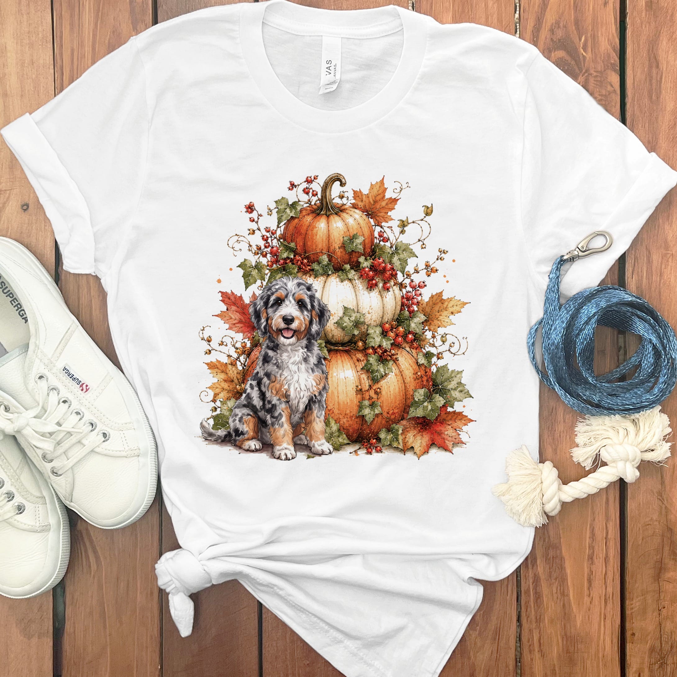 Aussiedoodle Pumpkin Ivy T-Shirt in White / S by Puppy Jo