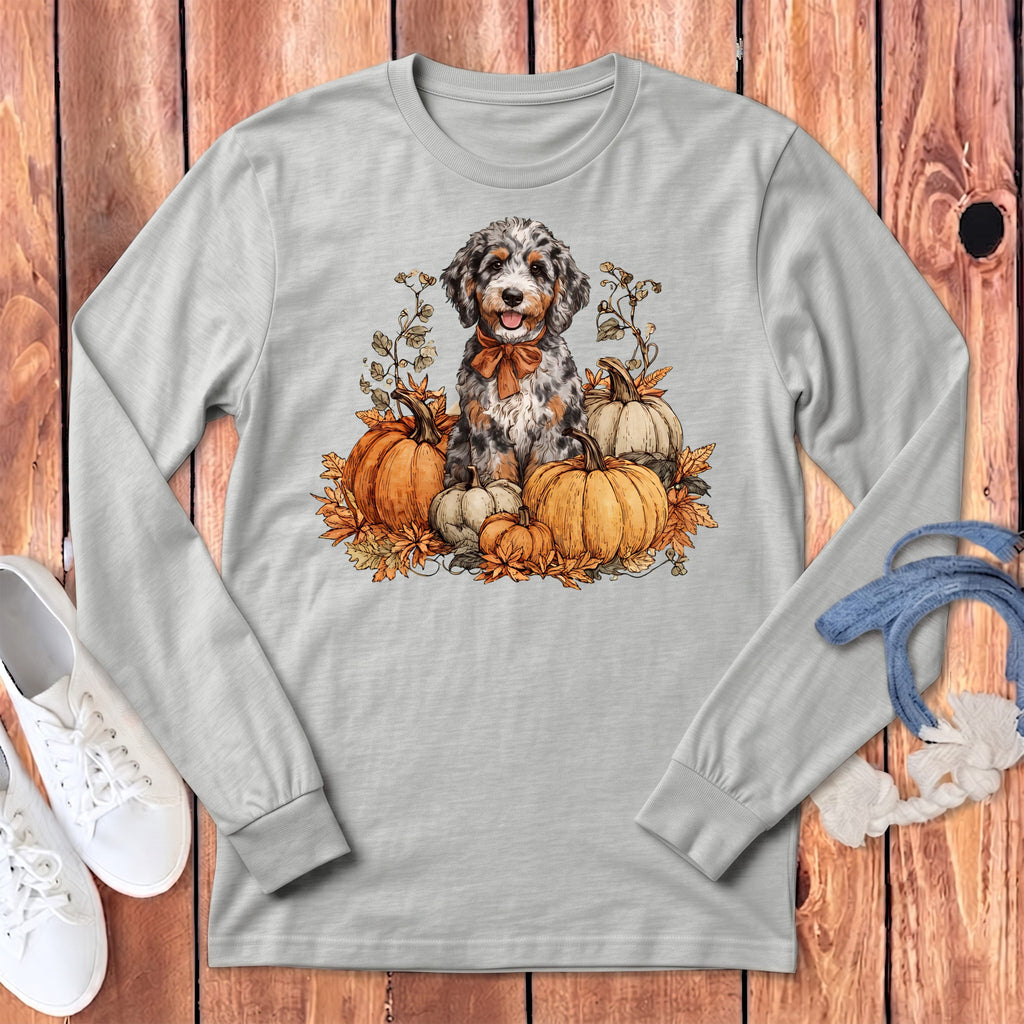 Aussiedoodle Pumpkin Time Long Sleeve T-Shirt in Athletic Heather / S by Puppy Jo