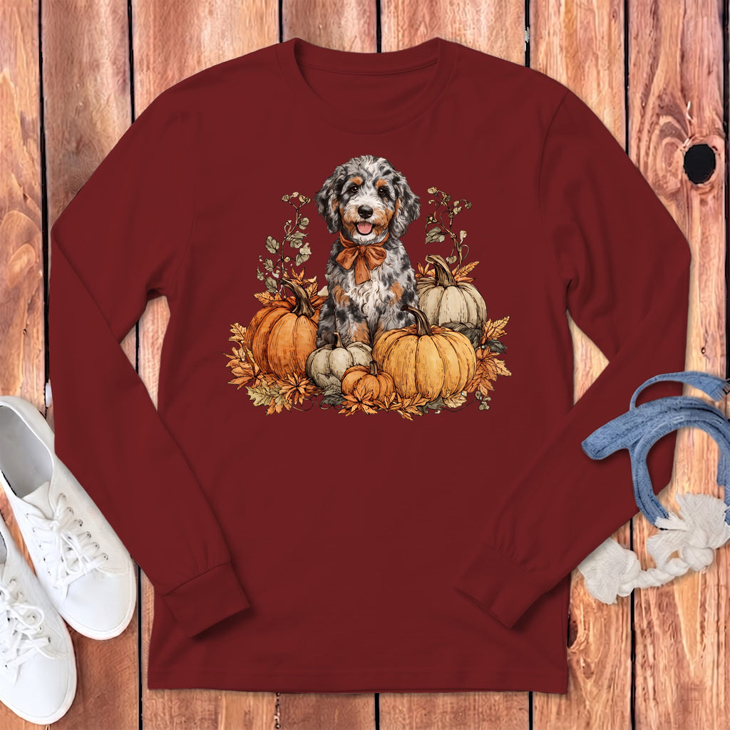 Aussiedoodle Pumpkin Time Long Sleeve T-Shirt in Cardinal / S by Puppy Jo