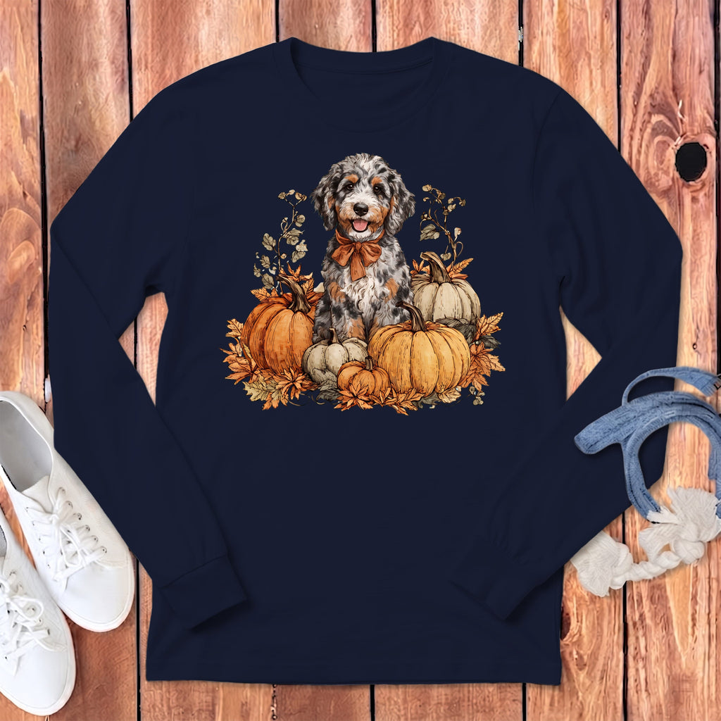 Aussiedoodle Pumpkin Time Long Sleeve T-Shirt in Navy / S by Puppy Jo