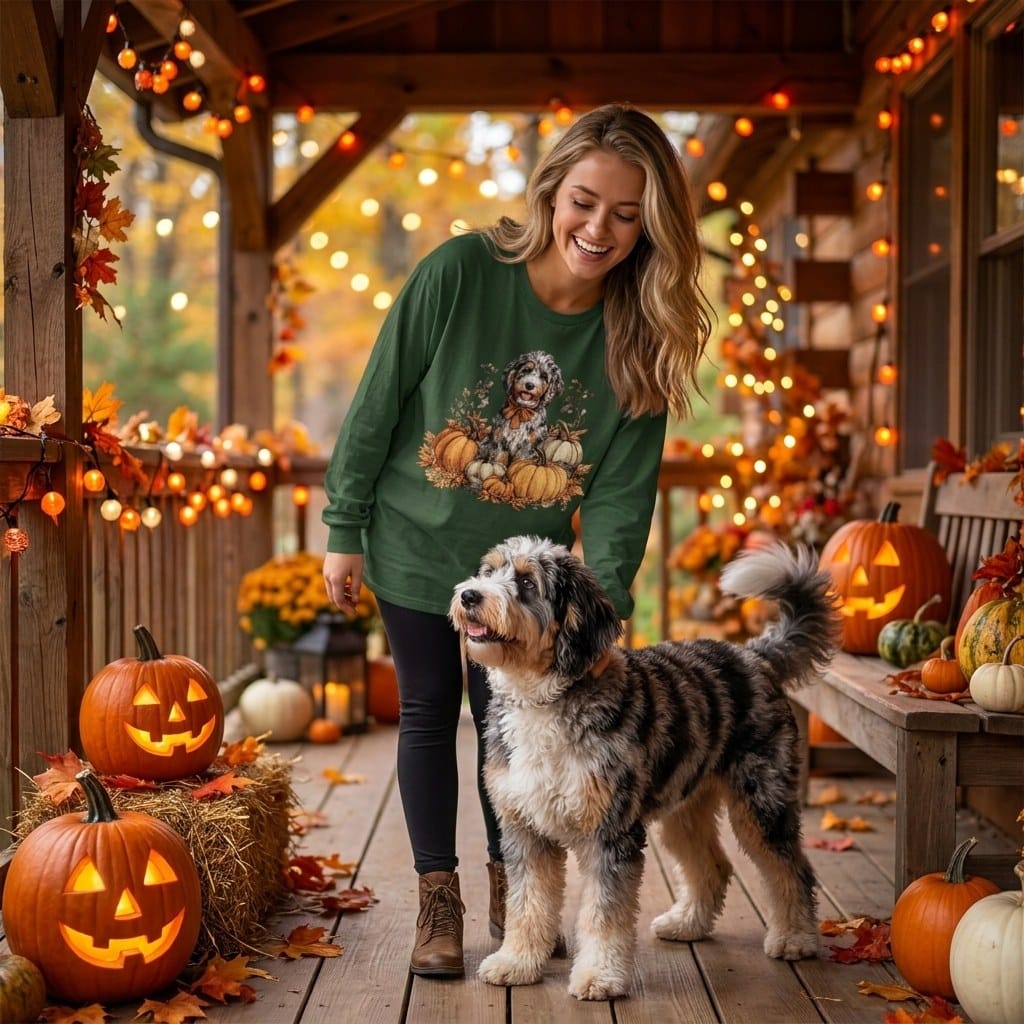 Aussiedoodle Pumpkin Time Long Sleeve T-Shirt in by Puppy Jo