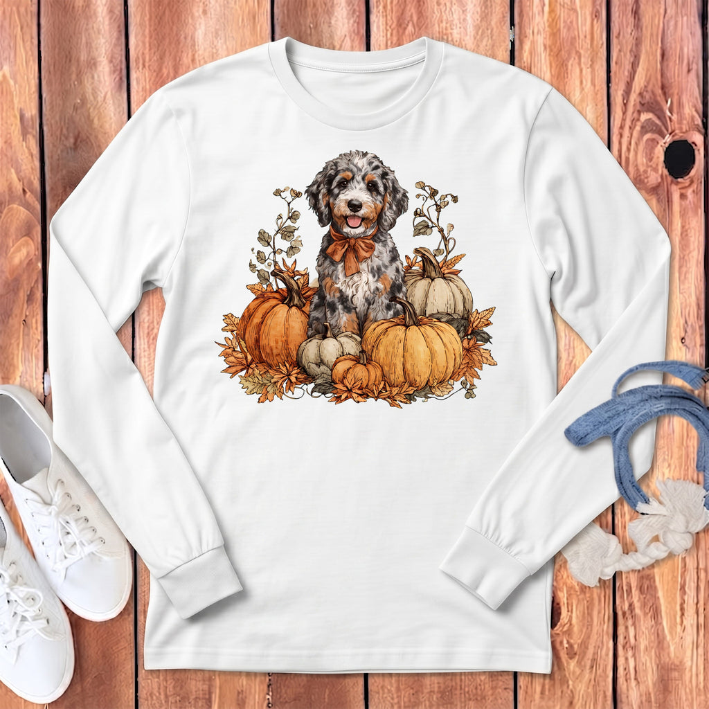 Aussiedoodle Pumpkin Time Long Sleeve T-Shirt in White / S by Puppy Jo
