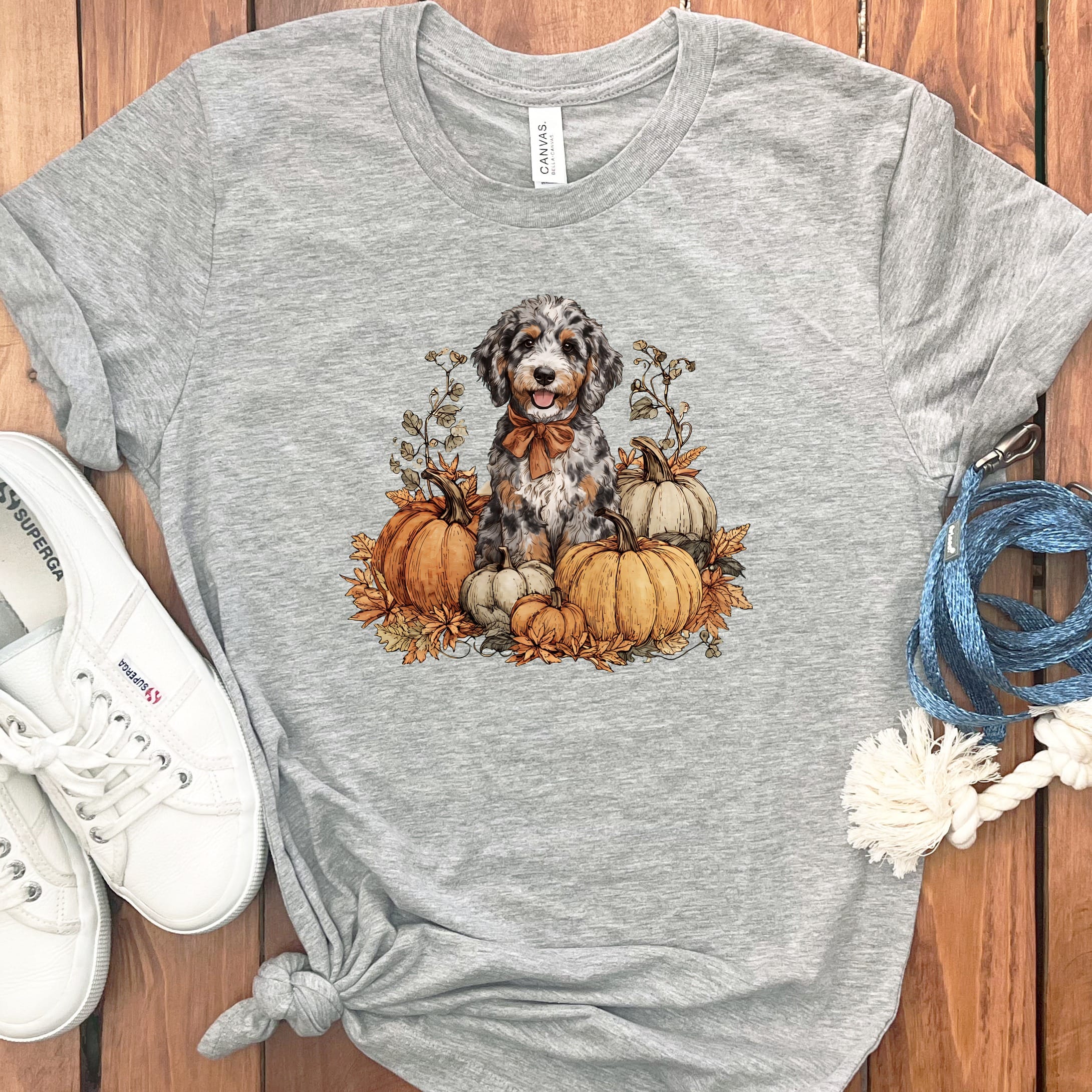 Aussiedoodle Pumpkin Time T-Shirt in Athletic Heather / S by Puppy Jo