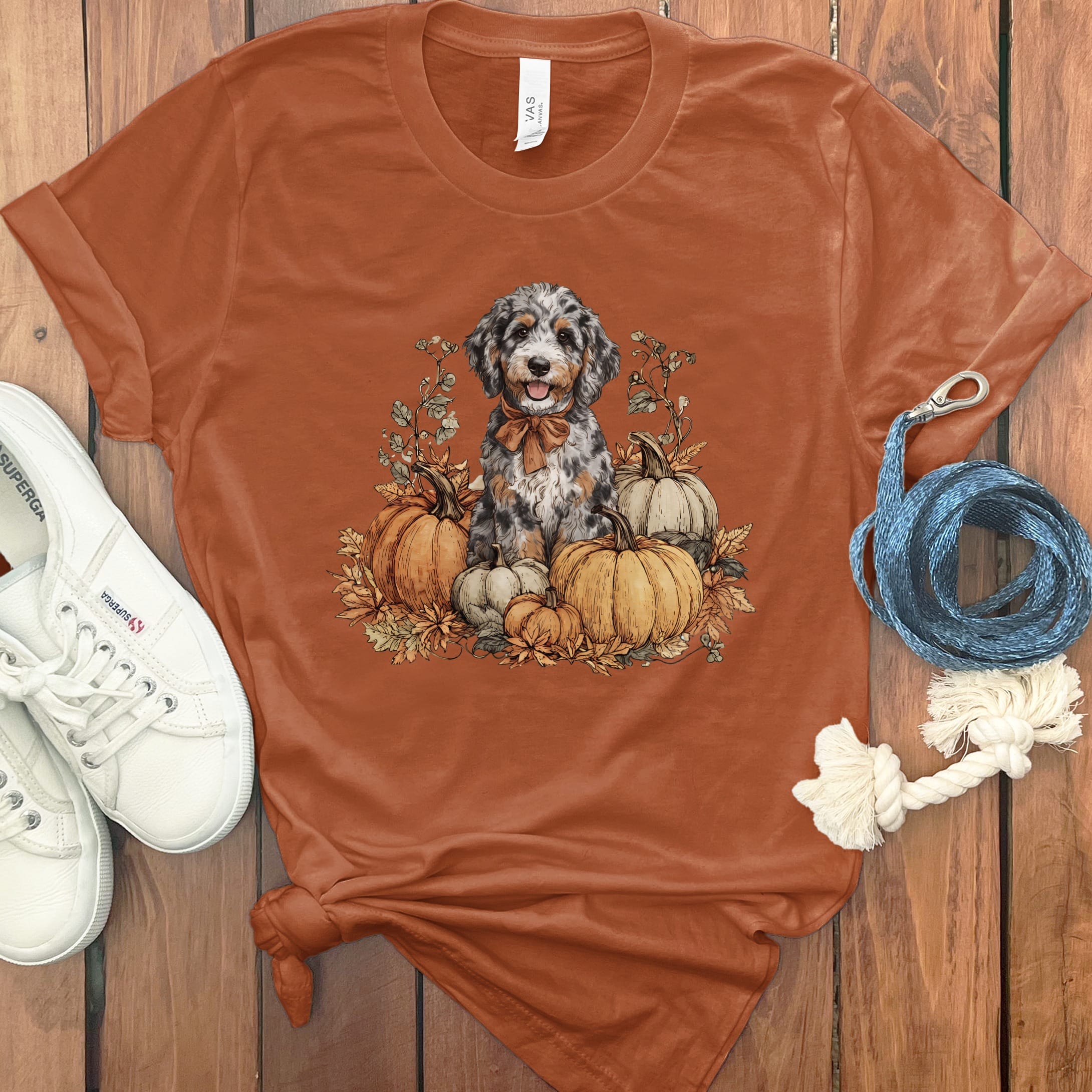 Aussiedoodle Pumpkin Time T-Shirt in Autumn / S by Puppy Jo