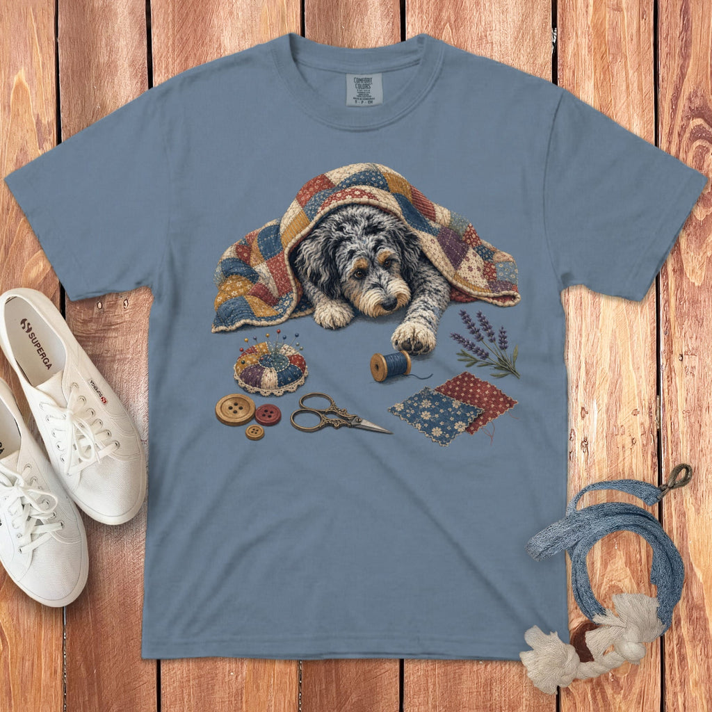 Aussiedoodle Quilting Buddy Signature T-Shirt in Blue Jean / S by Puppy Jo