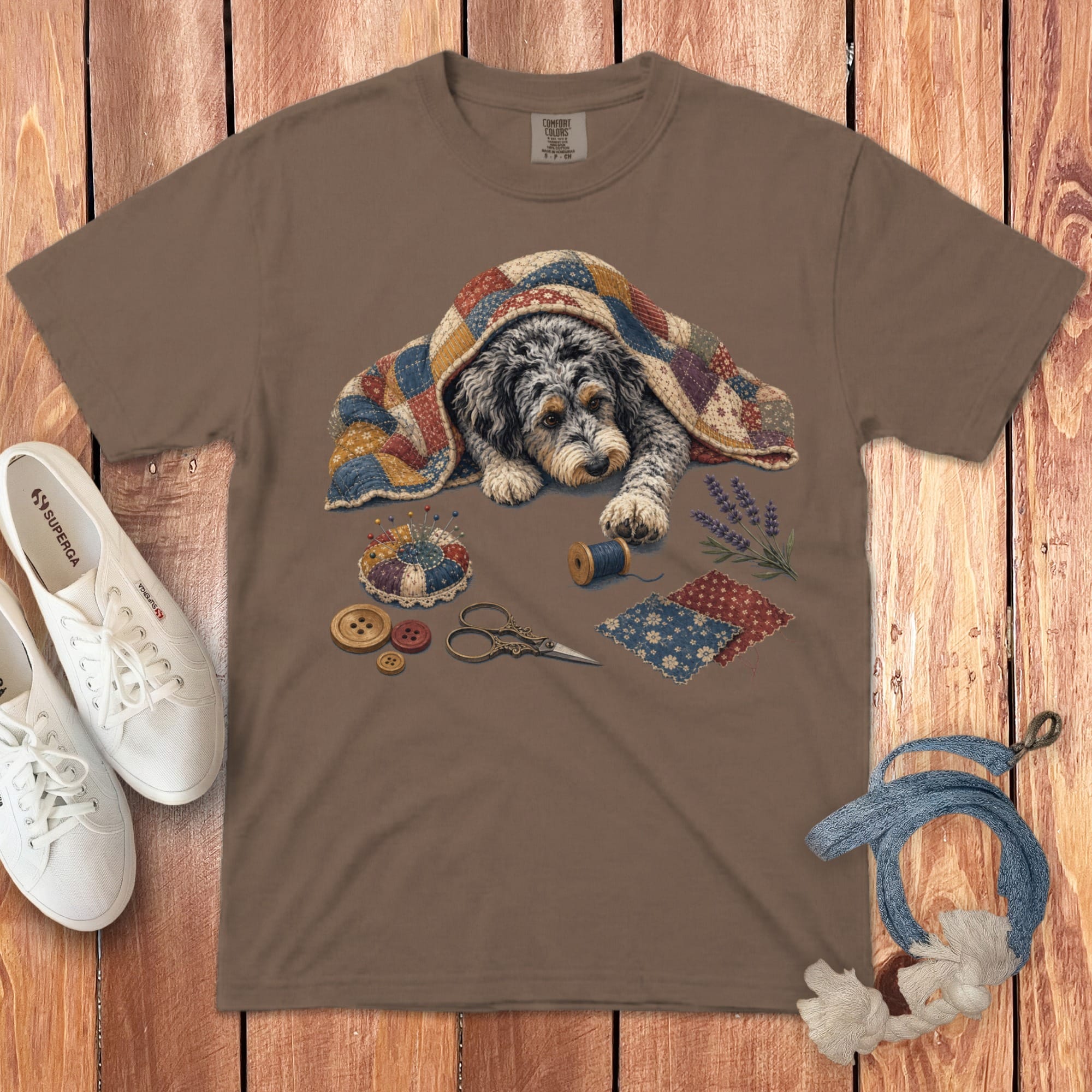 Aussiedoodle Quilting Buddy Signature T-Shirt in Espresso / S by Puppy Jo