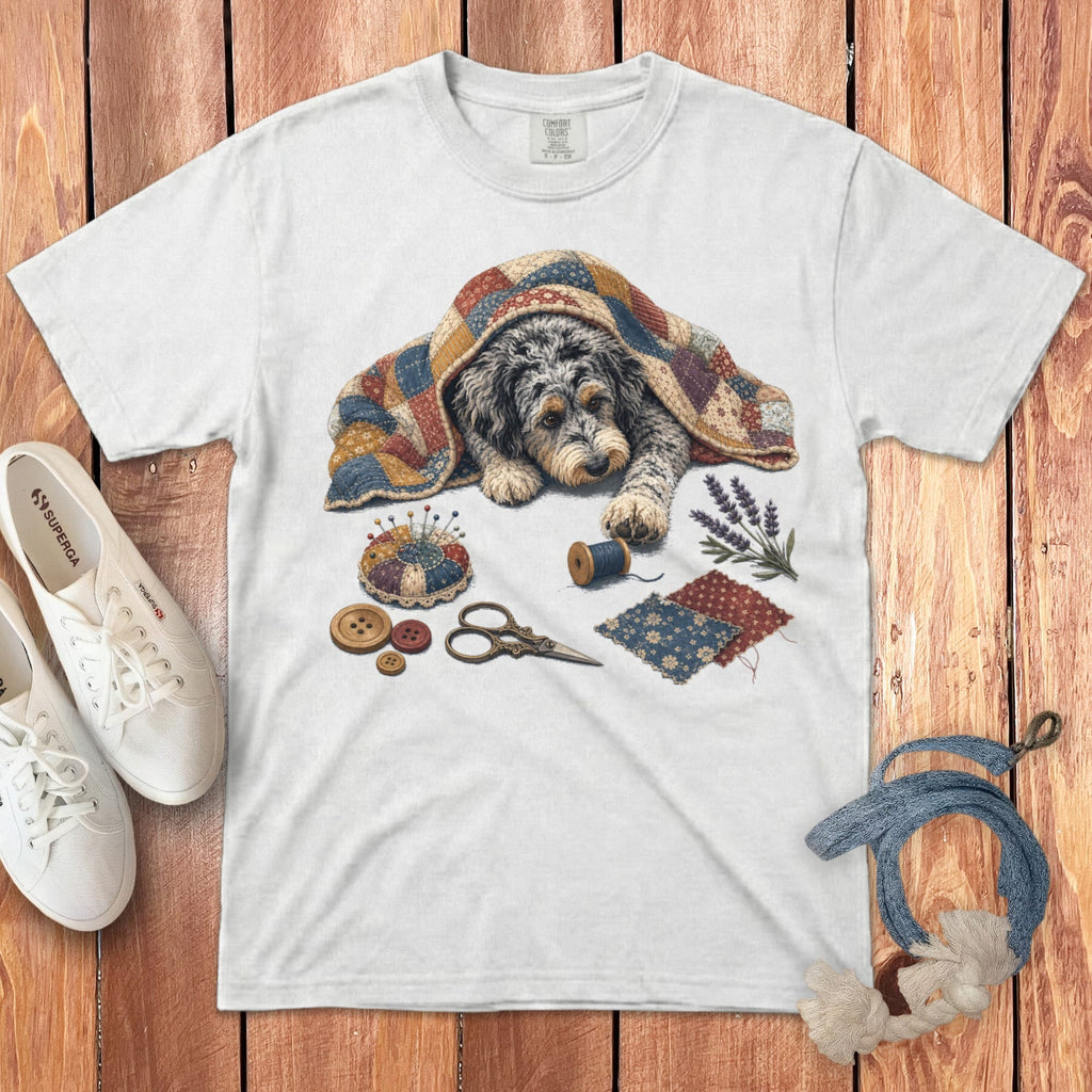 Aussiedoodle Quilting Buddy Signature T-Shirt in White / S by Puppy Jo