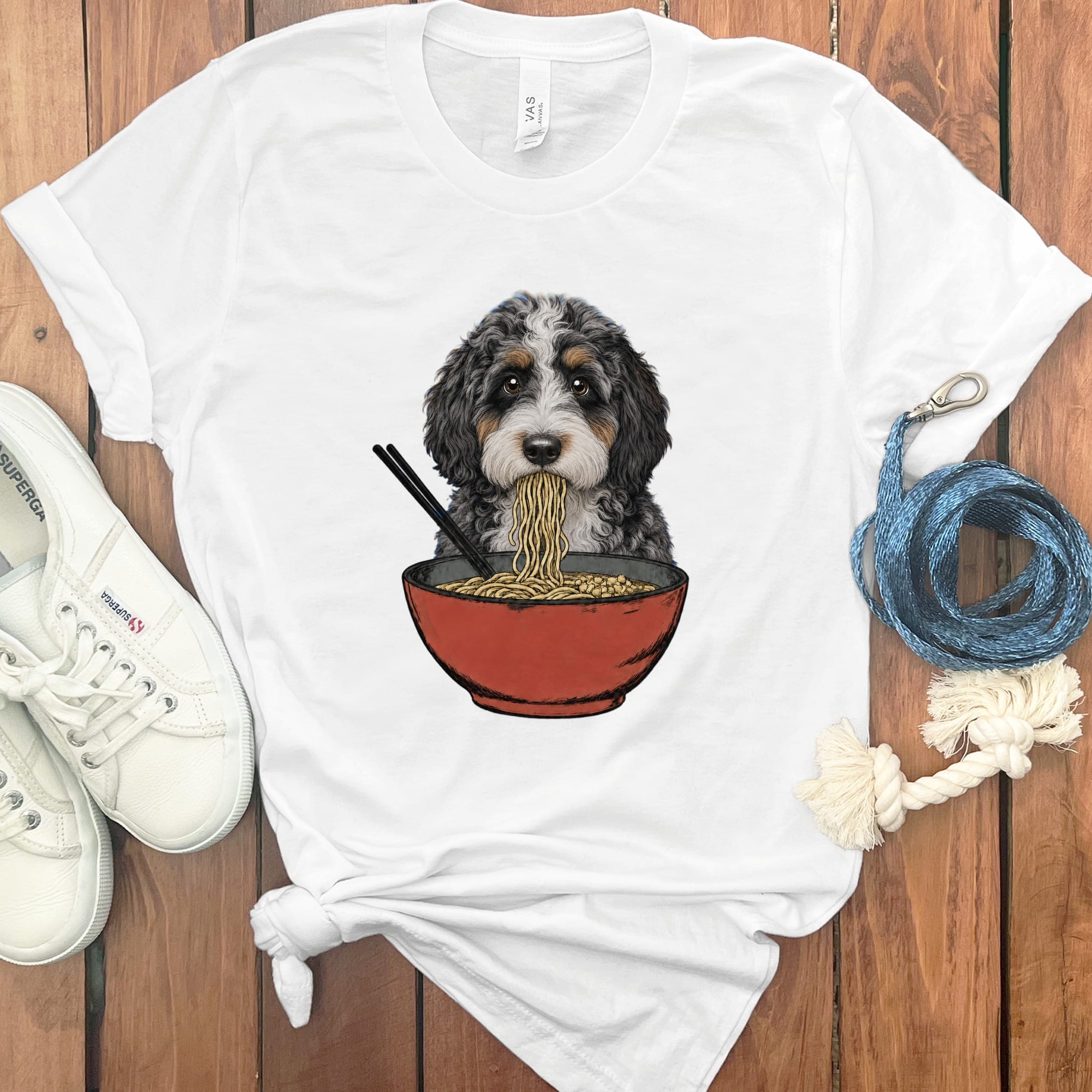 Aussiedoodle Ramen T-Shirt in White / S / - by Puppy Jo