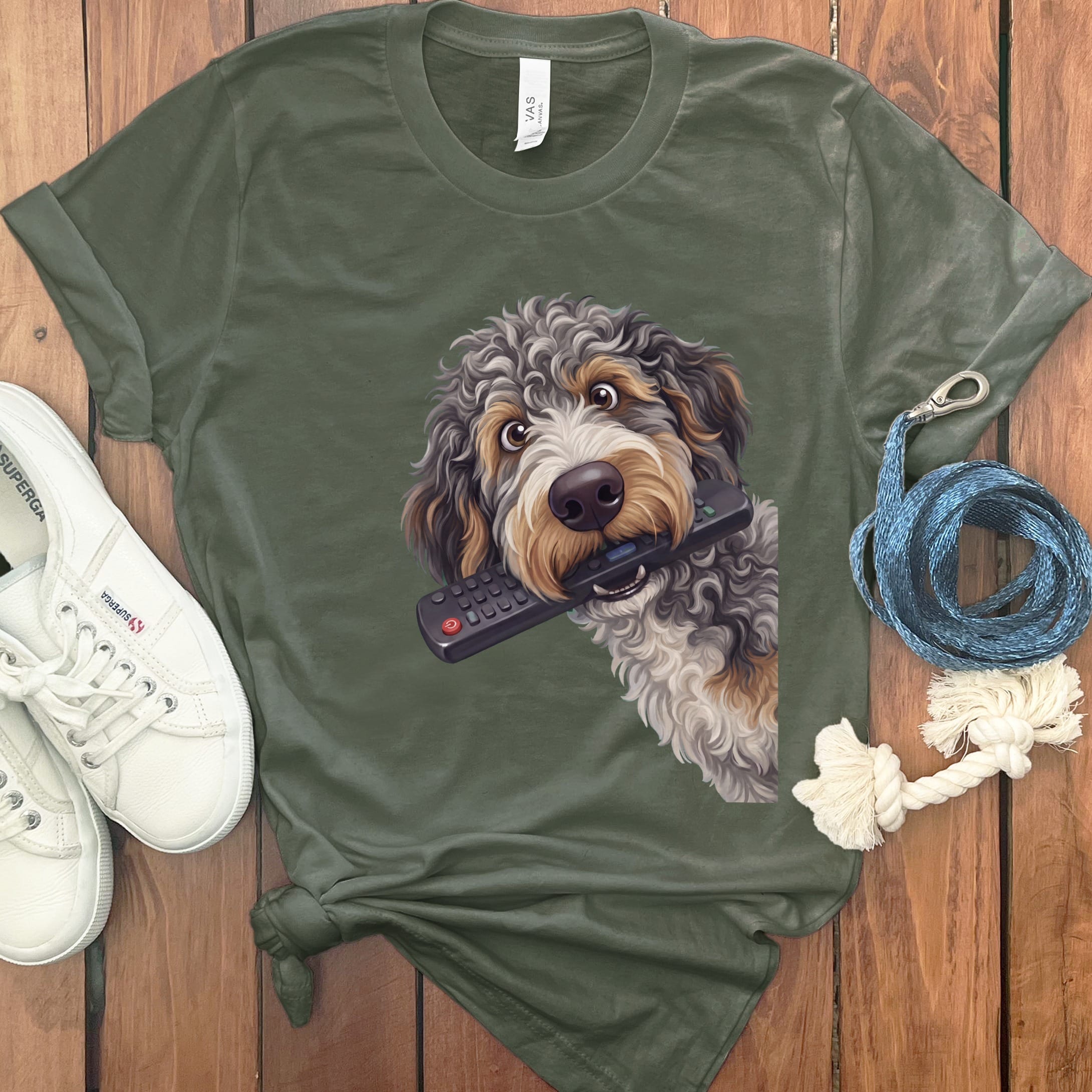 Aussiedoodle Remote T-Shirt in Military Green / S by Puppy Jo