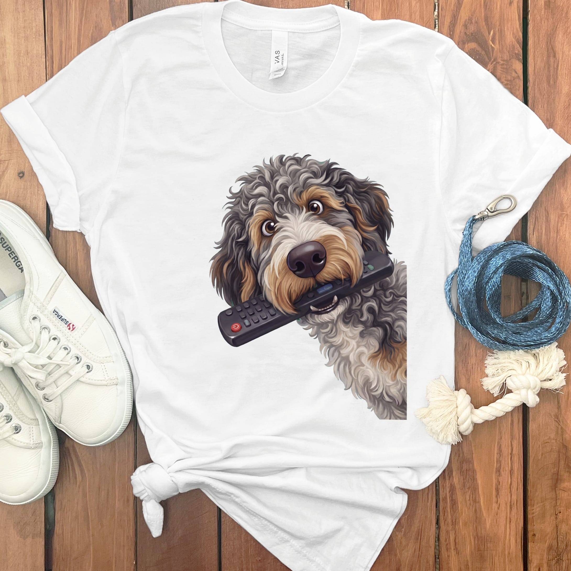Aussiedoodle Remote T-Shirt in White / S by Puppy Jo