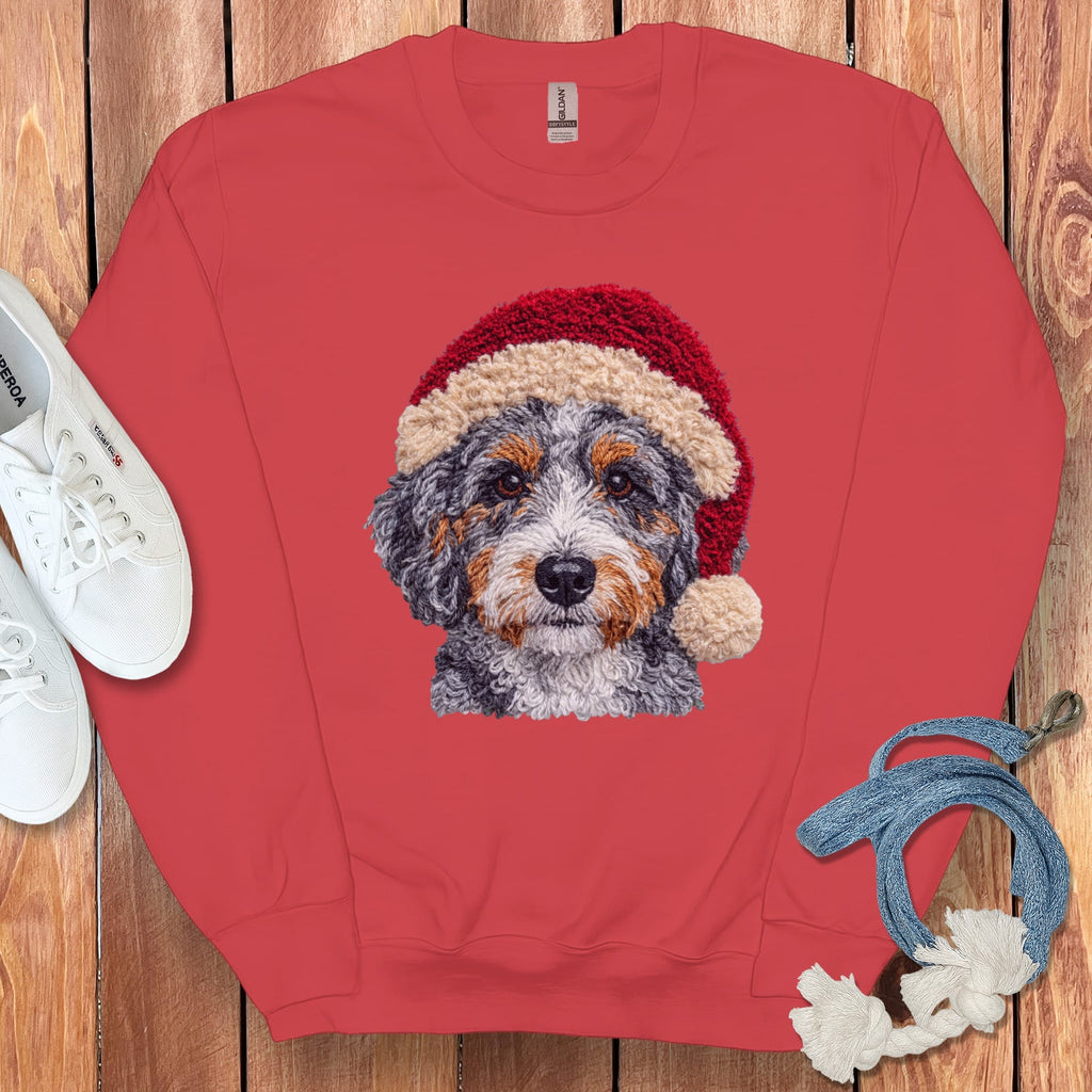 Aussiedoodle Santa Faux Yarn Sweatshirt in Red / S by Puppy Jo