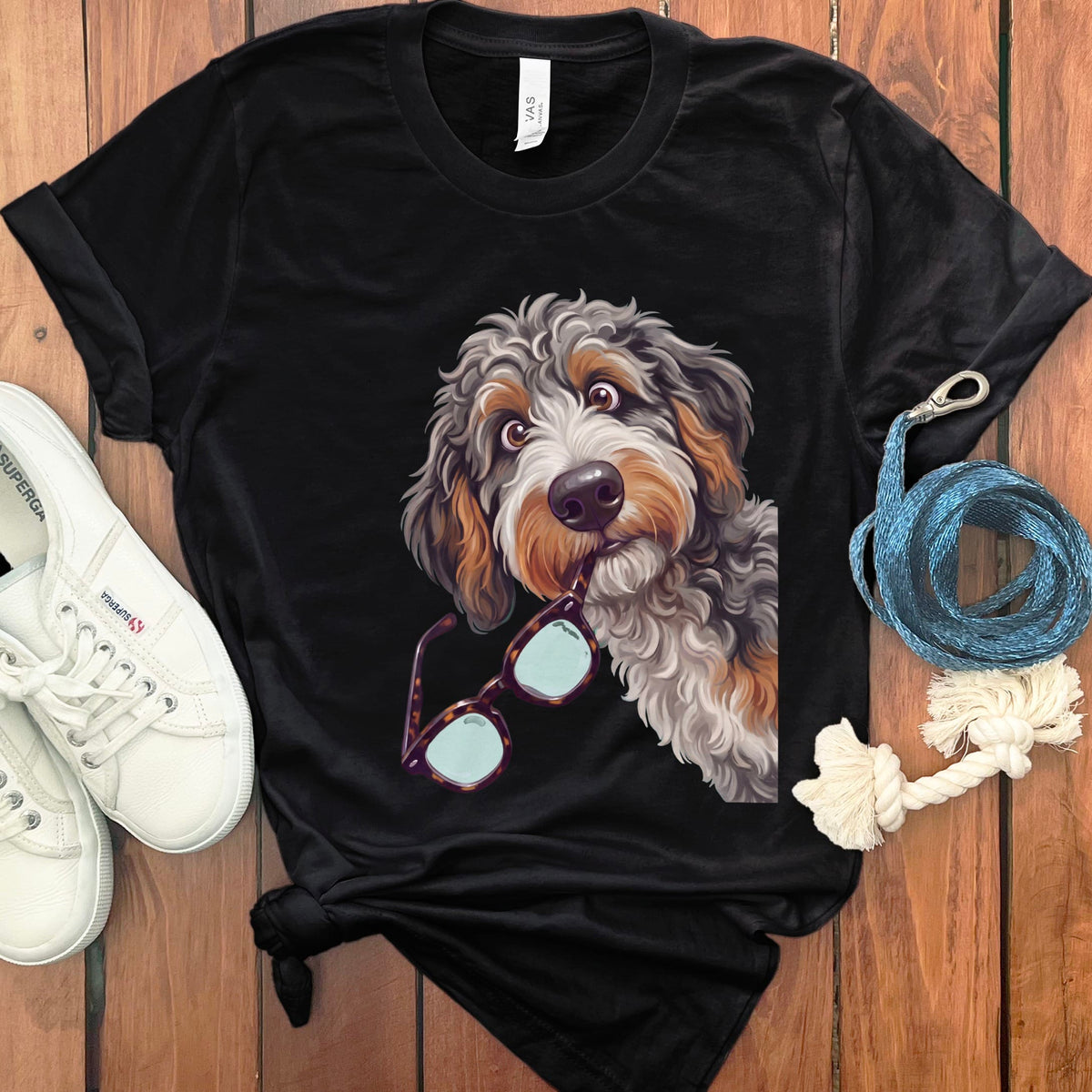 Aussiedoodle Stolen Glasses T-Shirt in Black / S by Puppy Jo