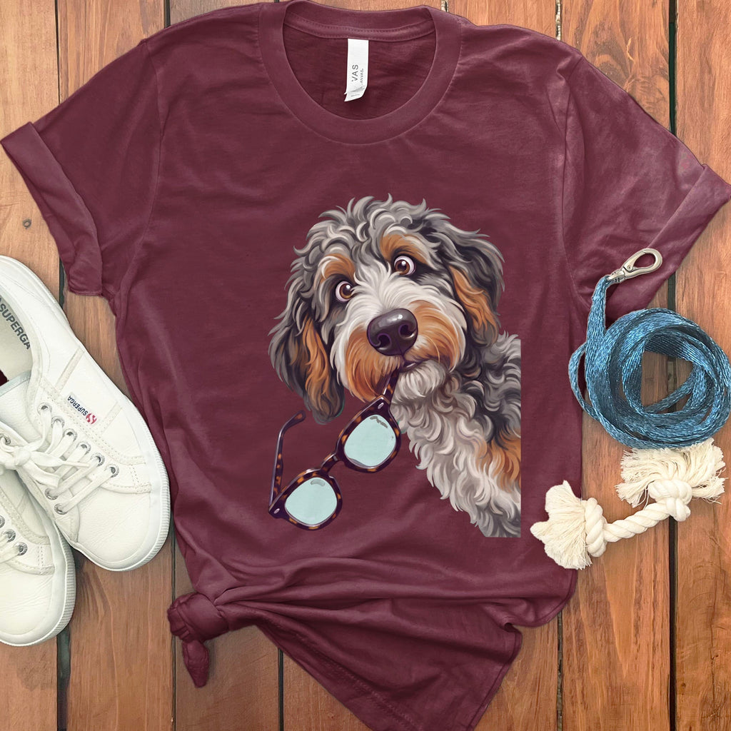 Aussiedoodle Stolen Glasses T-Shirt in Maroon / S by Puppy Jo