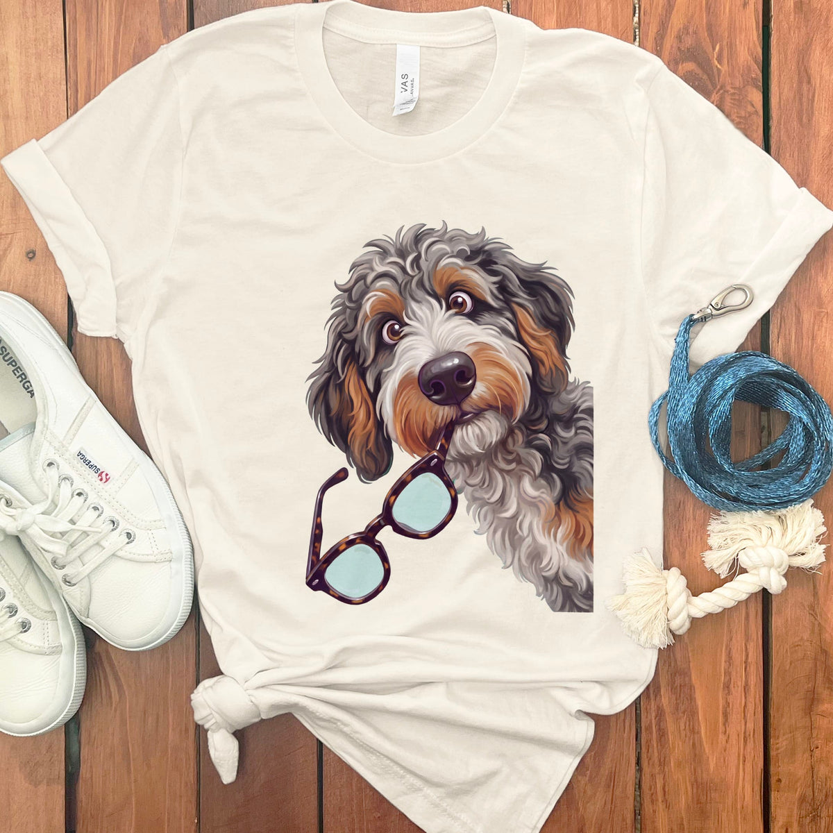 Aussiedoodle Stolen Glasses T-Shirt in Natural / S by Puppy Jo