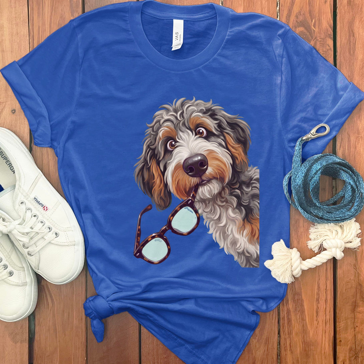 Aussiedoodle Stolen Glasses T-Shirt in True Royal / S by Puppy Jo