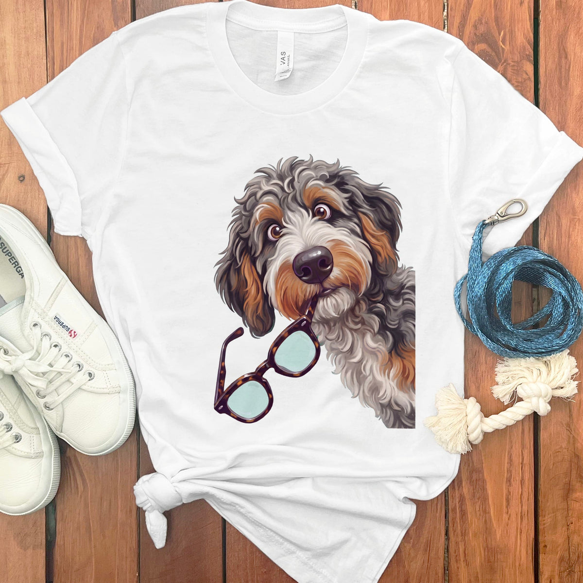 Aussiedoodle Stolen Glasses T-Shirt in White / S by Puppy Jo