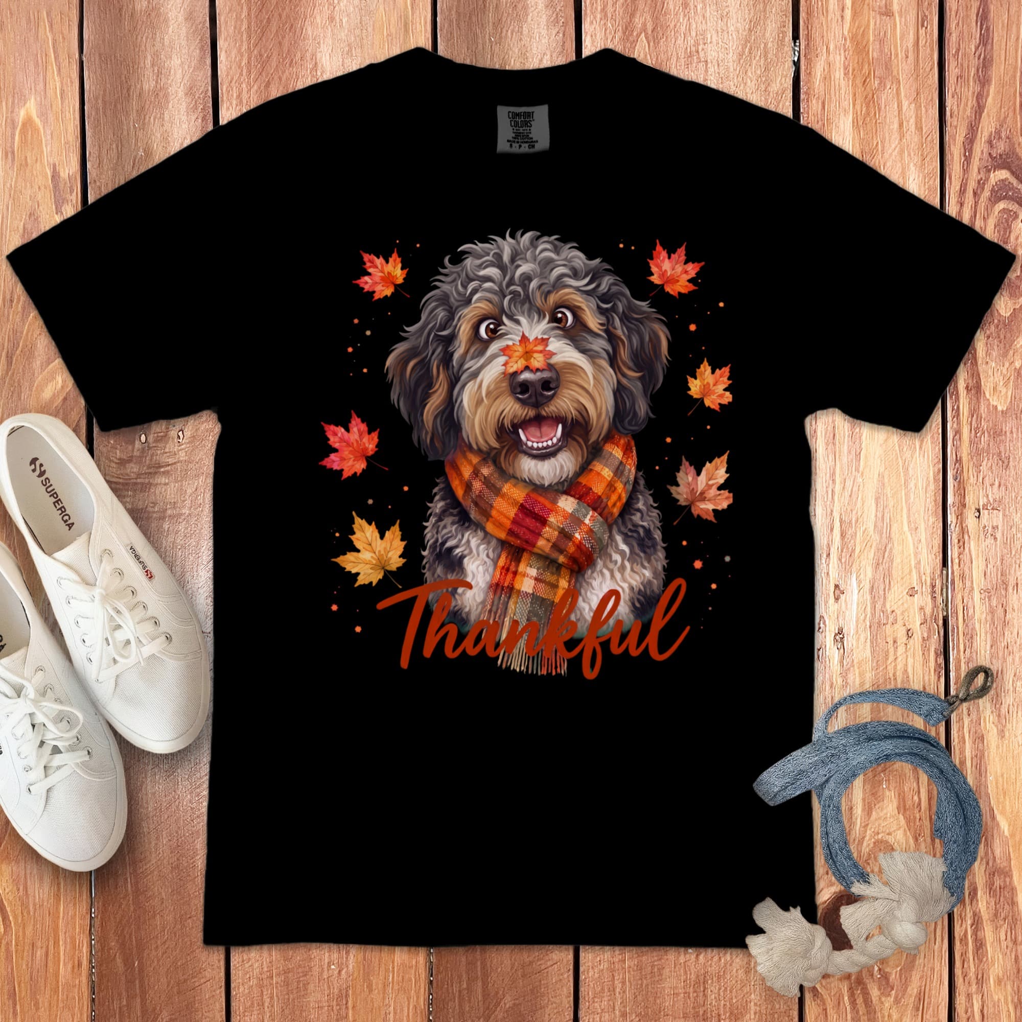 Aussiedoodle Thankful Signature T-Shirt in Black / S by Puppy Jo
