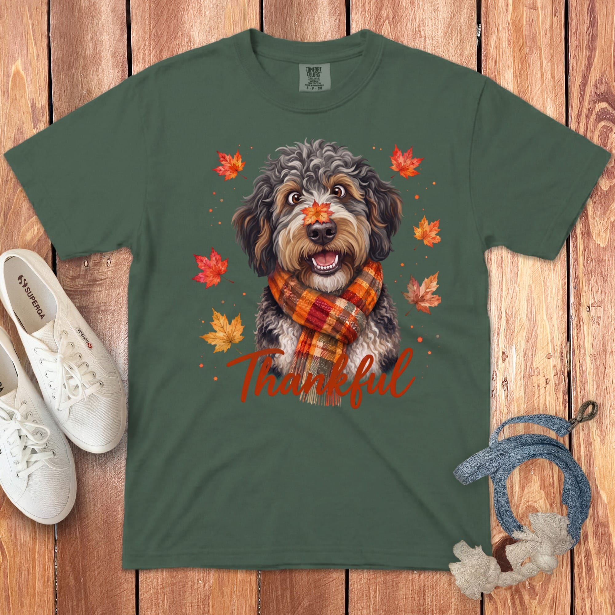 Aussiedoodle Thankful Signature T-Shirt in Blue Spruce / S by Puppy Jo