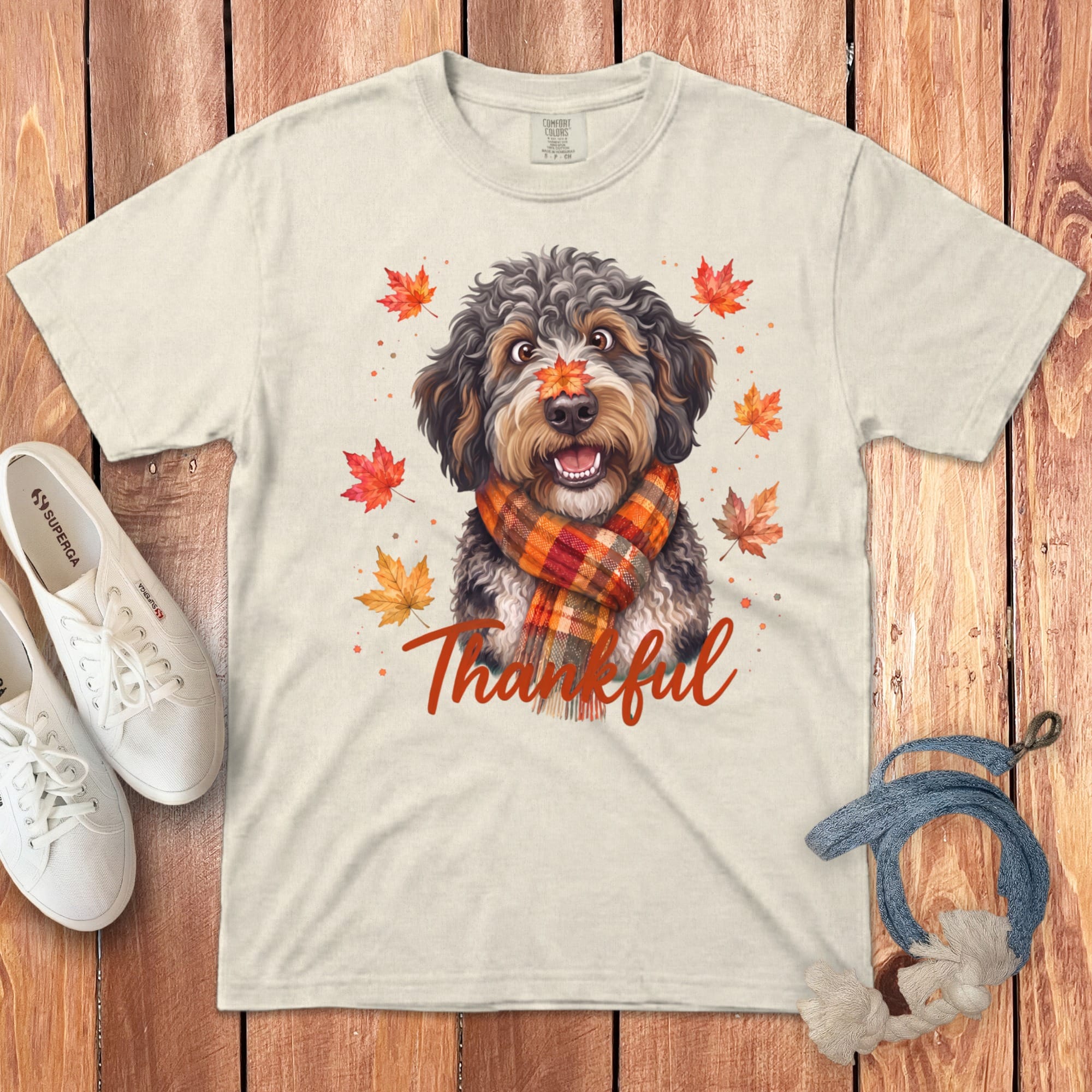 Aussiedoodle Thankful Signature T-Shirt in Ivory / S by Puppy Jo