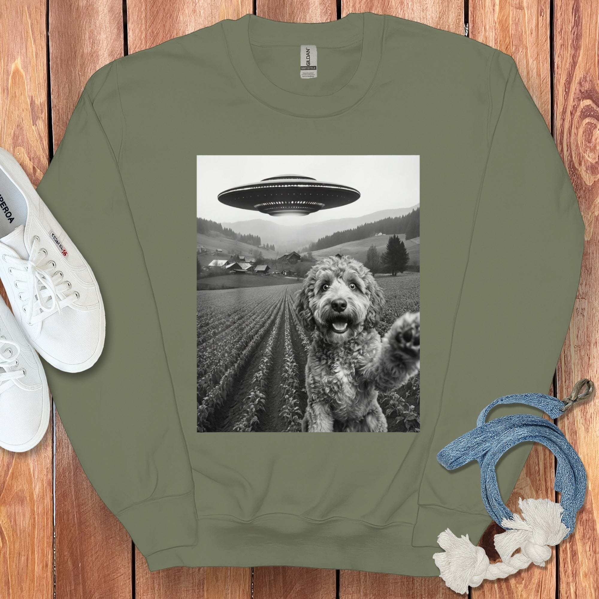 Aussiedoodle UFO Sweatshirt in Military Green / S by Puppy Jo