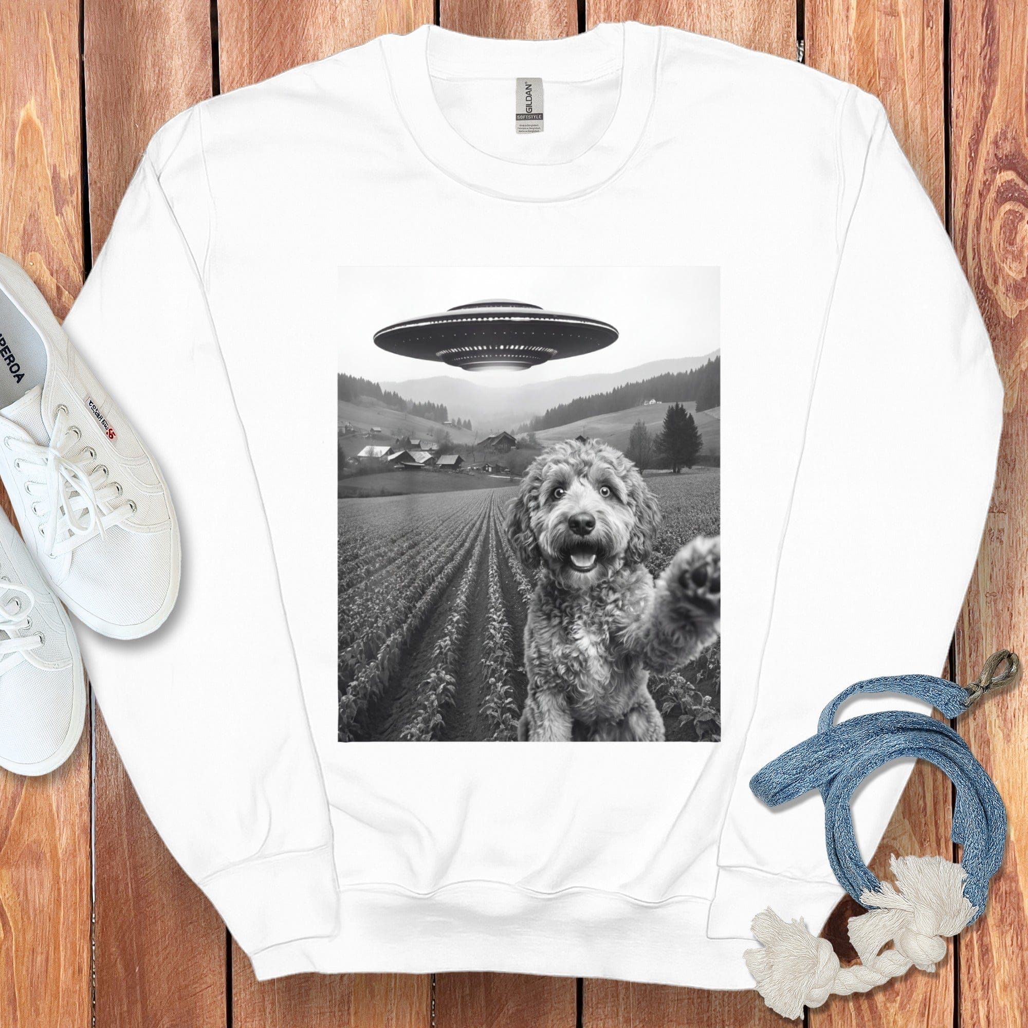 Aussiedoodle UFO Sweatshirt in White / S by Puppy Jo