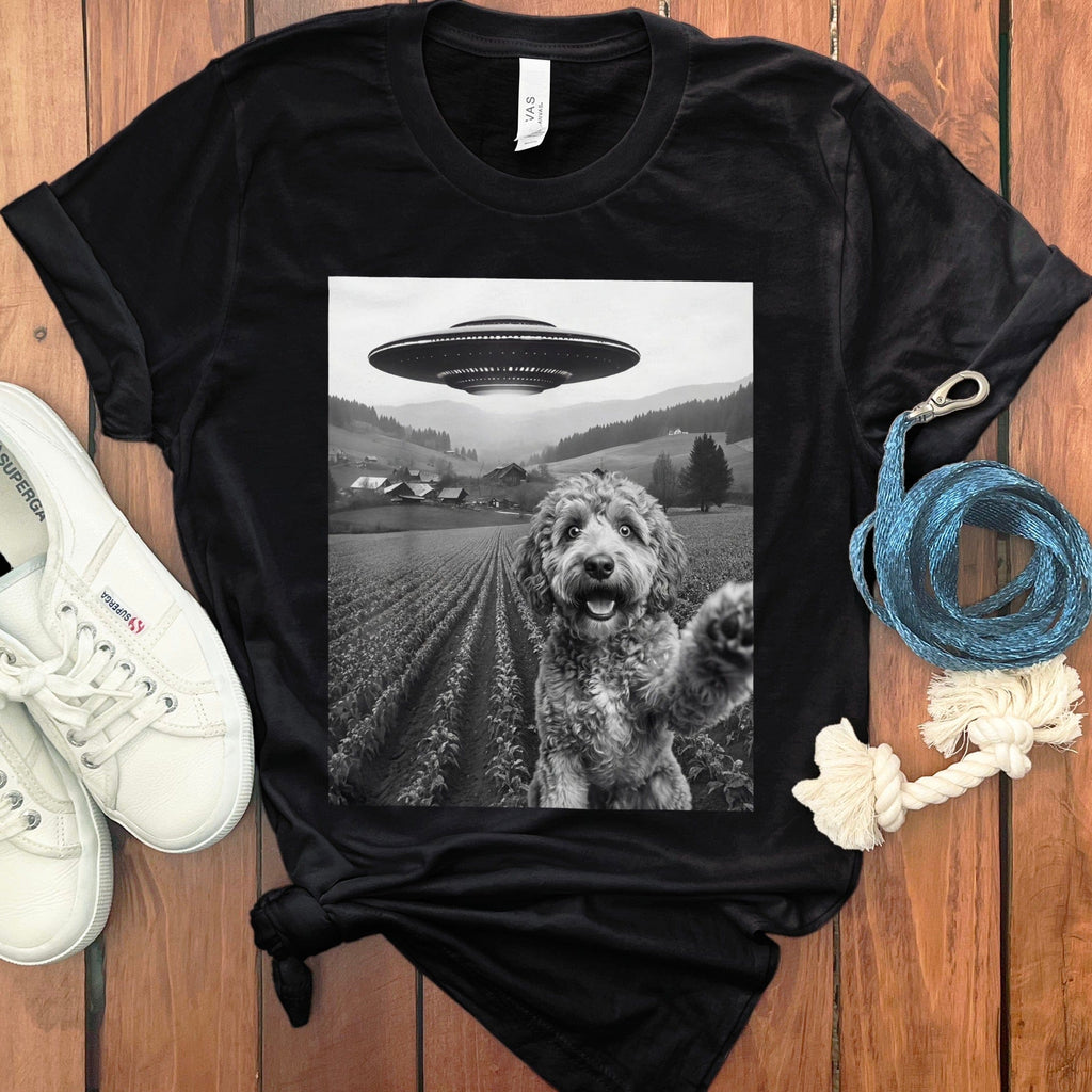 Aussiedoodle UFO T-Shirt in Black / S by Puppy Jo