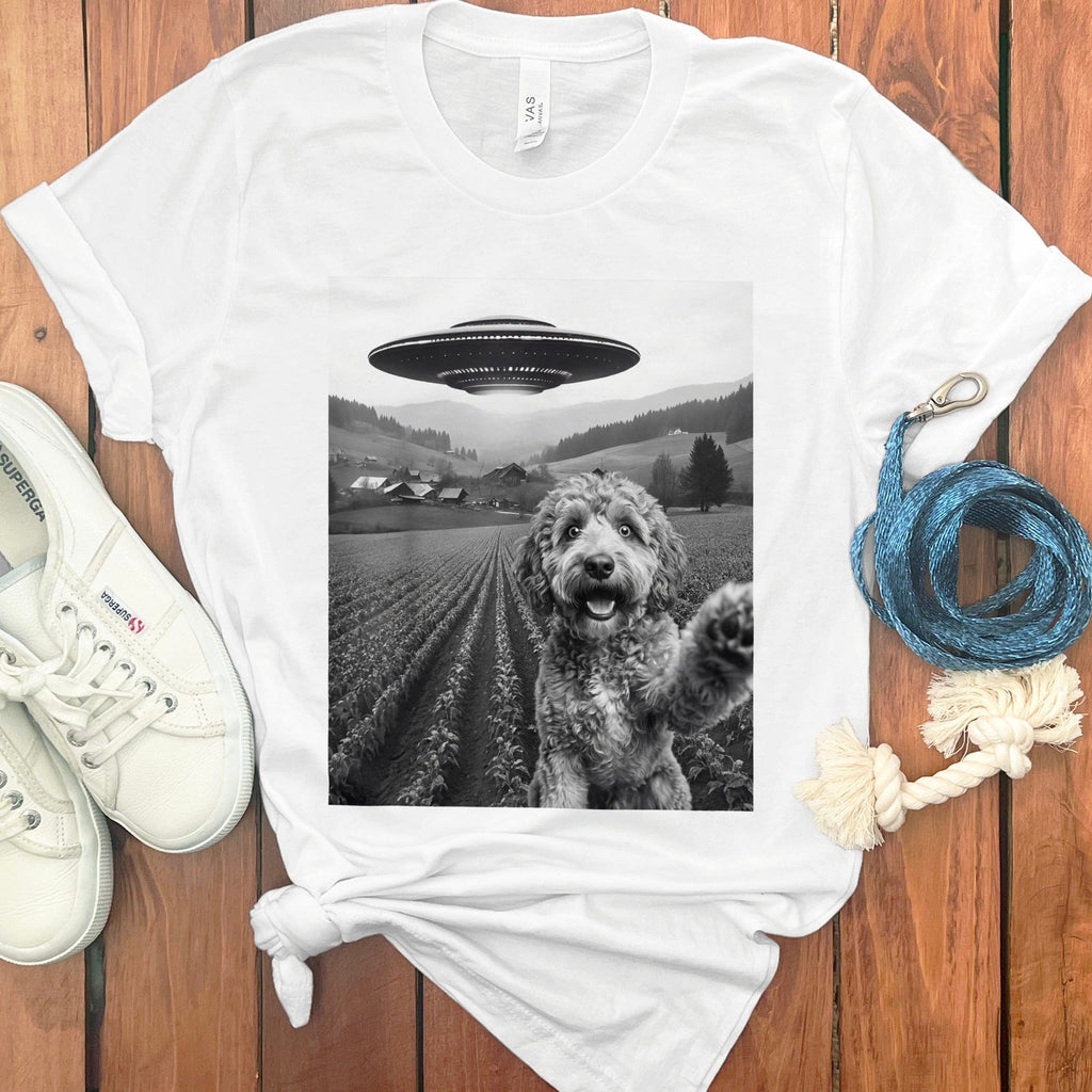 Aussiedoodle UFO T-Shirt in White / S by Puppy Jo