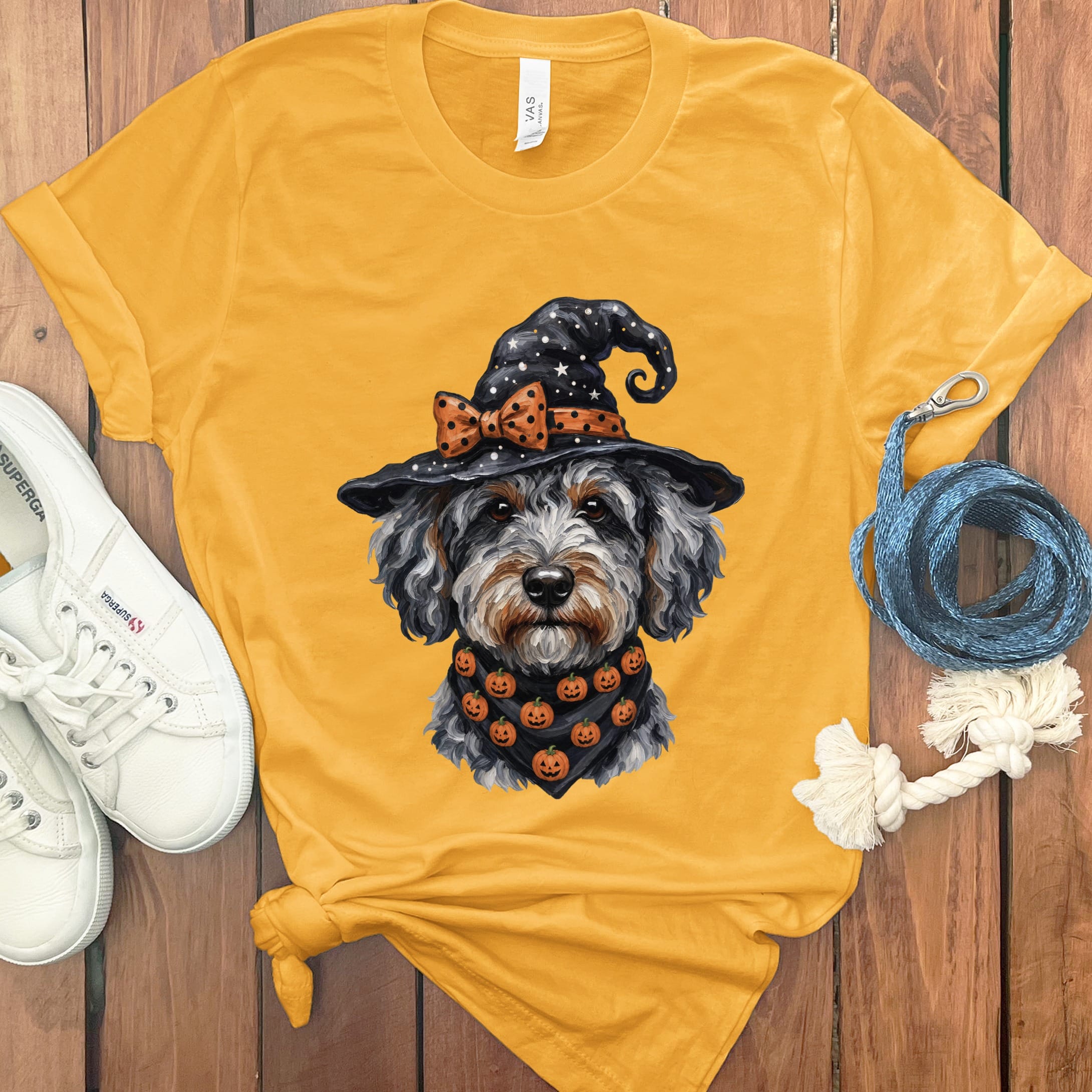 Aussiedoodle Witch Hat T-Shirt in Gold / S by MyDesigns