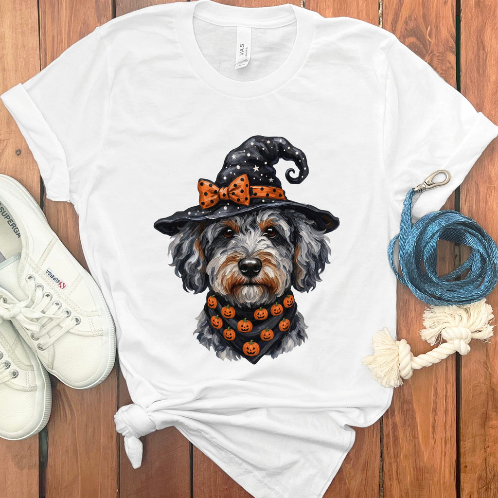 Aussiedoodle Witch Hat T-Shirt in White / S by MyDesigns